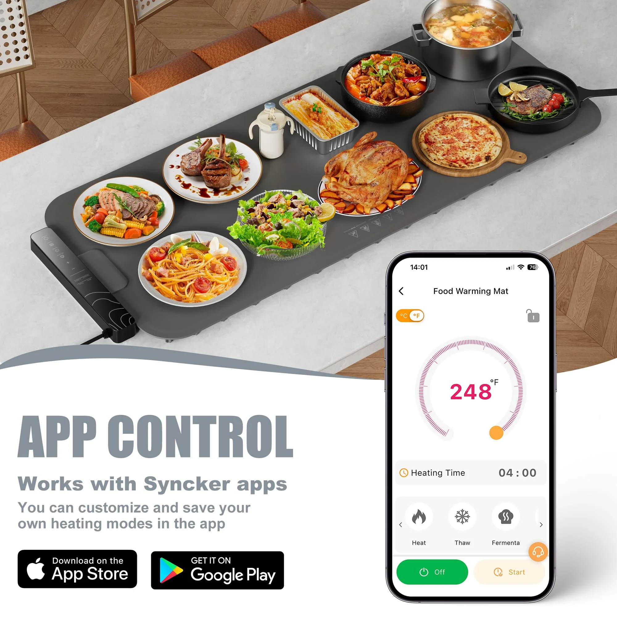 ๐ก๐ฒ๐๐ฒ๐๐ Warming Mat for Food XXL 37โx15โ Food Warming Mat 10s Fast Heating Pad with APP Control Electric Warming Tray for Parties Buffet 99h Timer Portable Countertop Food Warmer Christmas Gift - Image 9