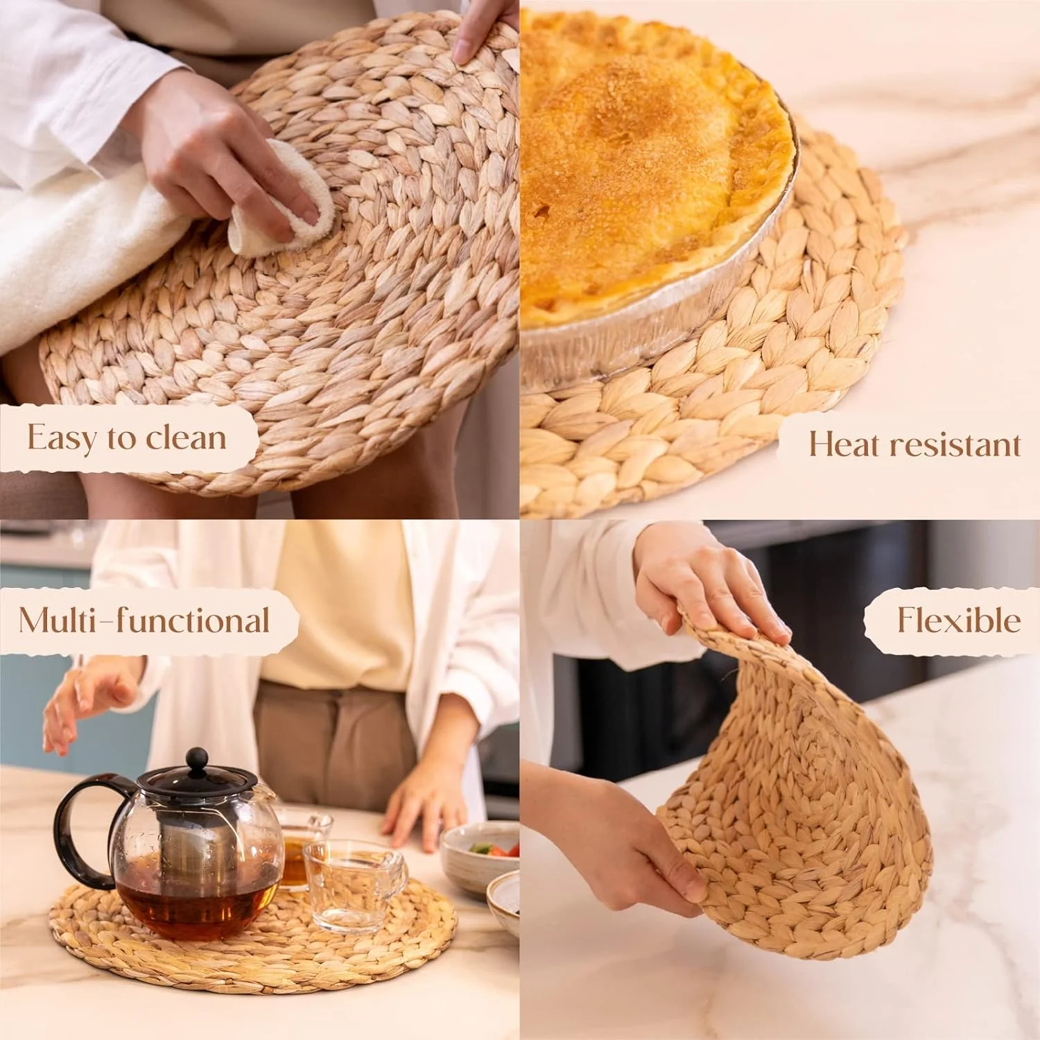 10 Pack, Round Woven Placemats, Natural Water Hyacinth Place mats, Braided Straw Table Mats for Dining Table, Christmas Placemats (13.8 inch) - Image 7