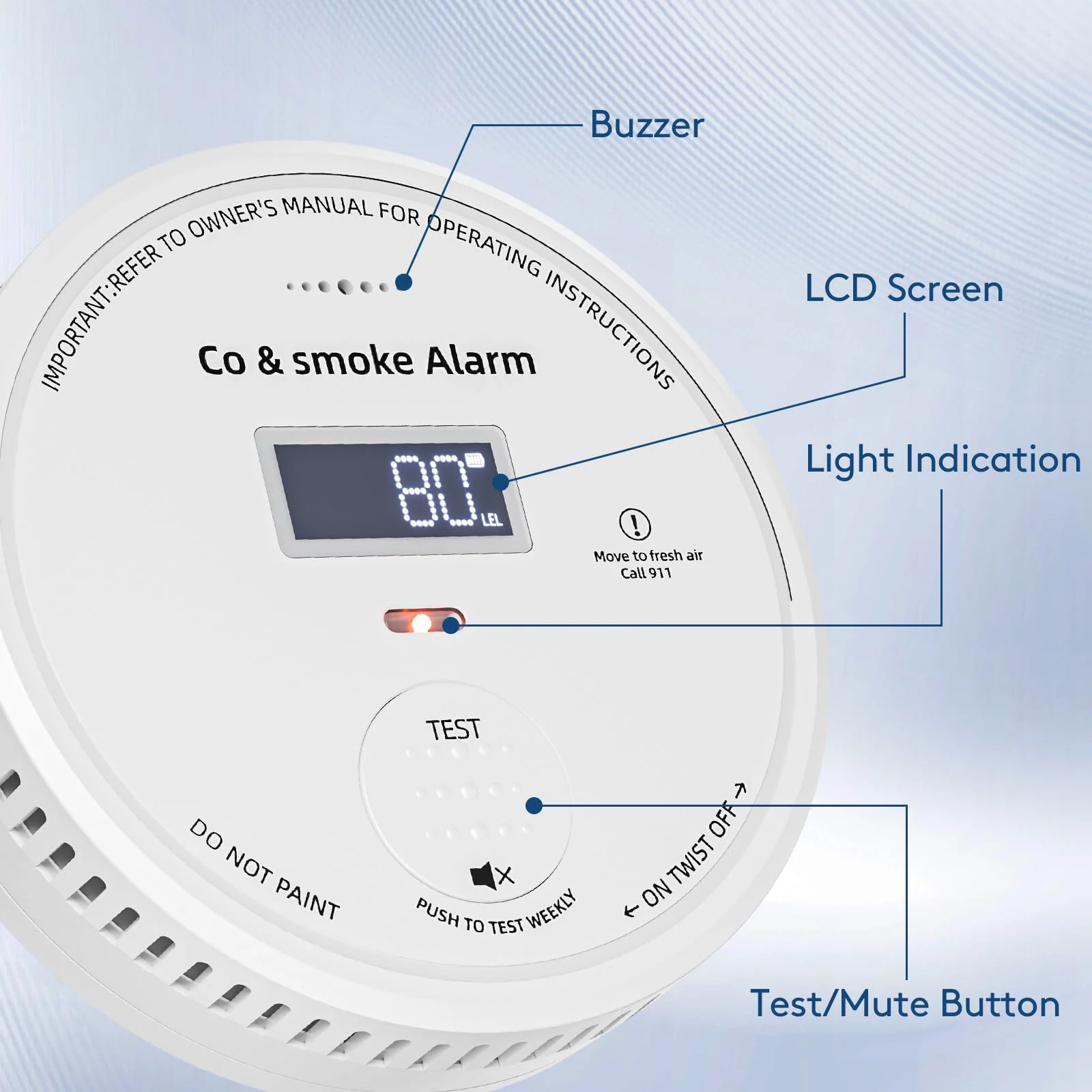 10-Year Battery Smoke and Carbon Monoxide Detector 2-in-1 with Digital Display, 85dB Visual & Audible Alarm, Easy Setup for Living Room,Camper,RV, Brings Peace of Mind - Image 5