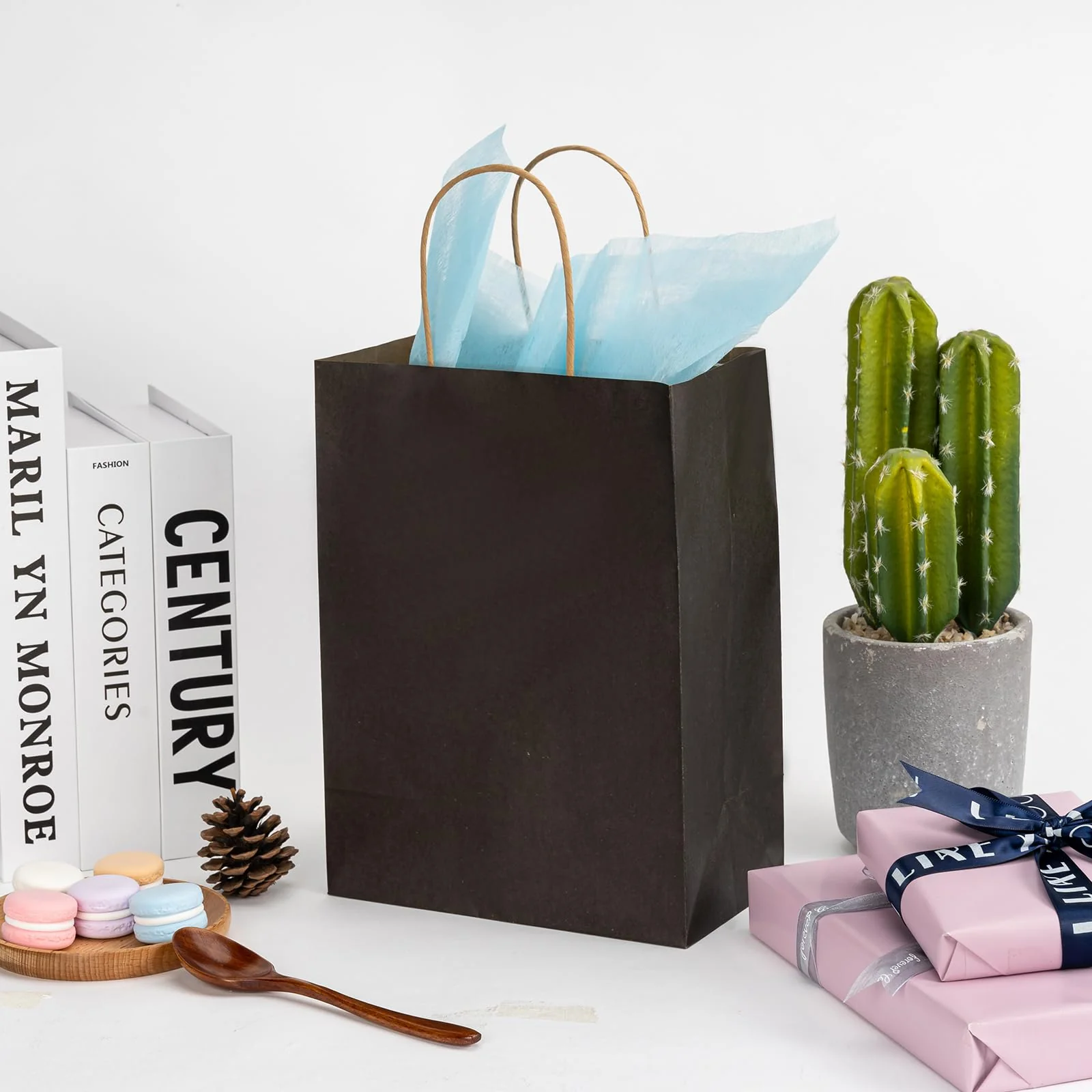 100 Pack Black Kraft Paper Bags 8x4.5x10.8 Inches Gift Bags with Handles Bulk, Paper Shopping Bags for Party, Wedding, Retail, Christmas, Birthday, Business, Restaurant, Takeout - Image 3
