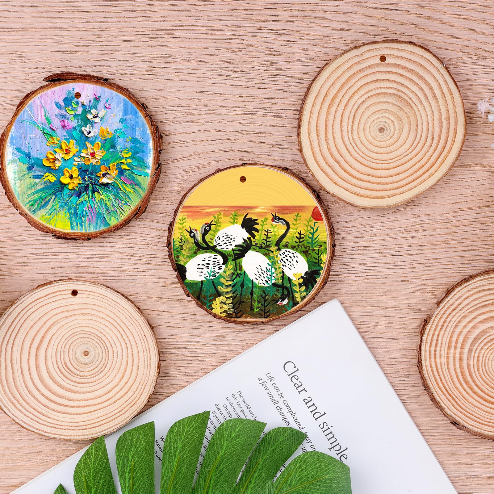 100 Pack Nature Wood Slices for Crafts,2.4-2.8In Unfinished Natural Wood Rounds.Wood Circles Predrilled with Hole and 20m Rope for Wooden Craft Supplies,Painting,Christmas Ornaments,DIY Gifts - Image 7