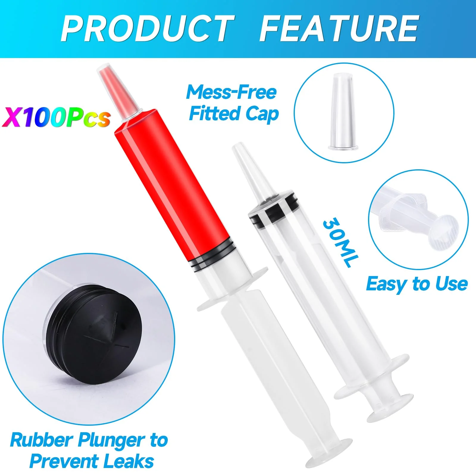 100 Pack Syringes with Tip Cap, 30ml Liquid Syringe BPA-Free Suringes, Washable,Durable, Party Nurses, Halloween, Thanksgiving day, Christmas - Image 8