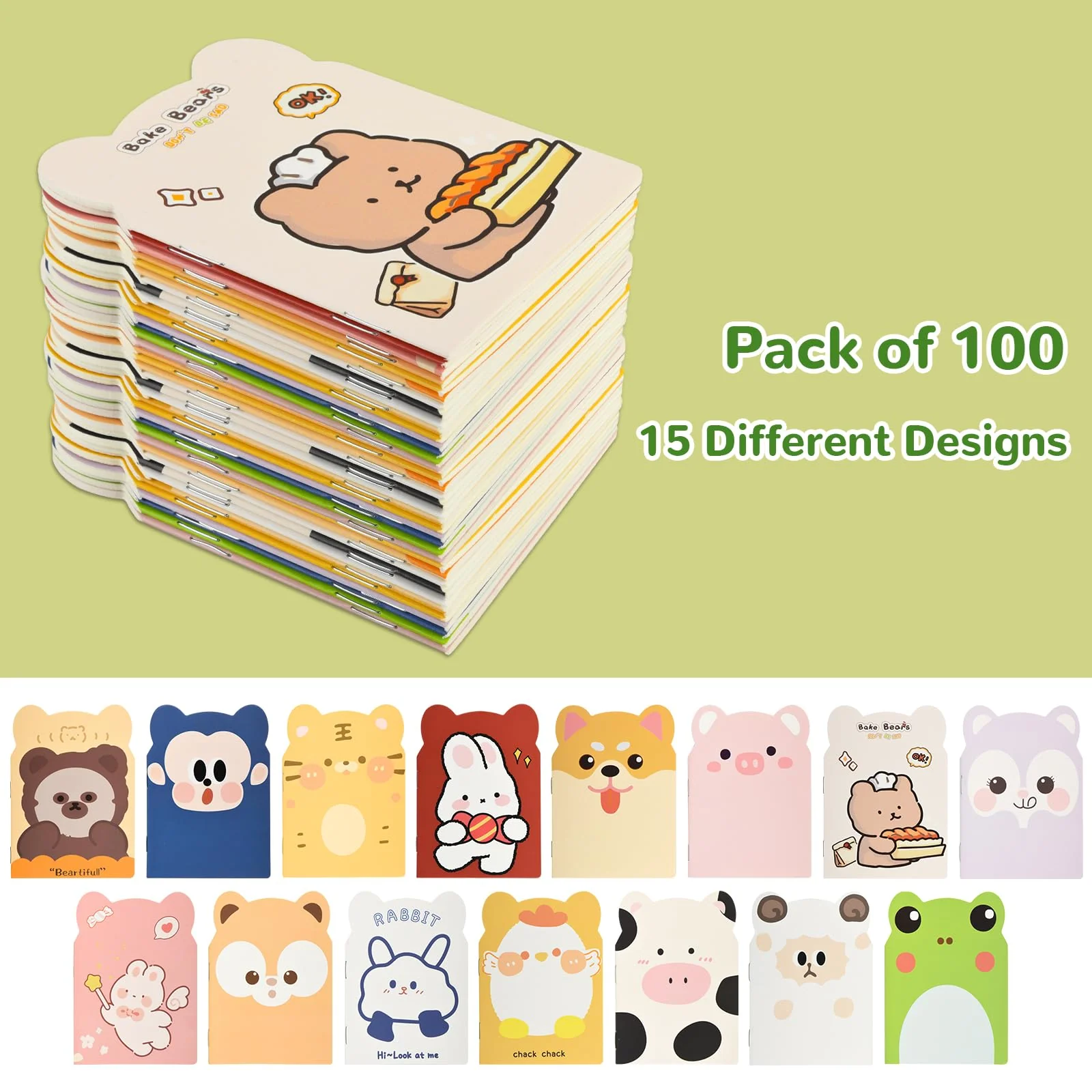 100 Packs Mini Notebooks for School Mini Cute Animal Notebooks Mini Notebooks Bulk for Christmas Day Office Classroom prizes College Ruled Pages(Cartoon Animals) - Image 5