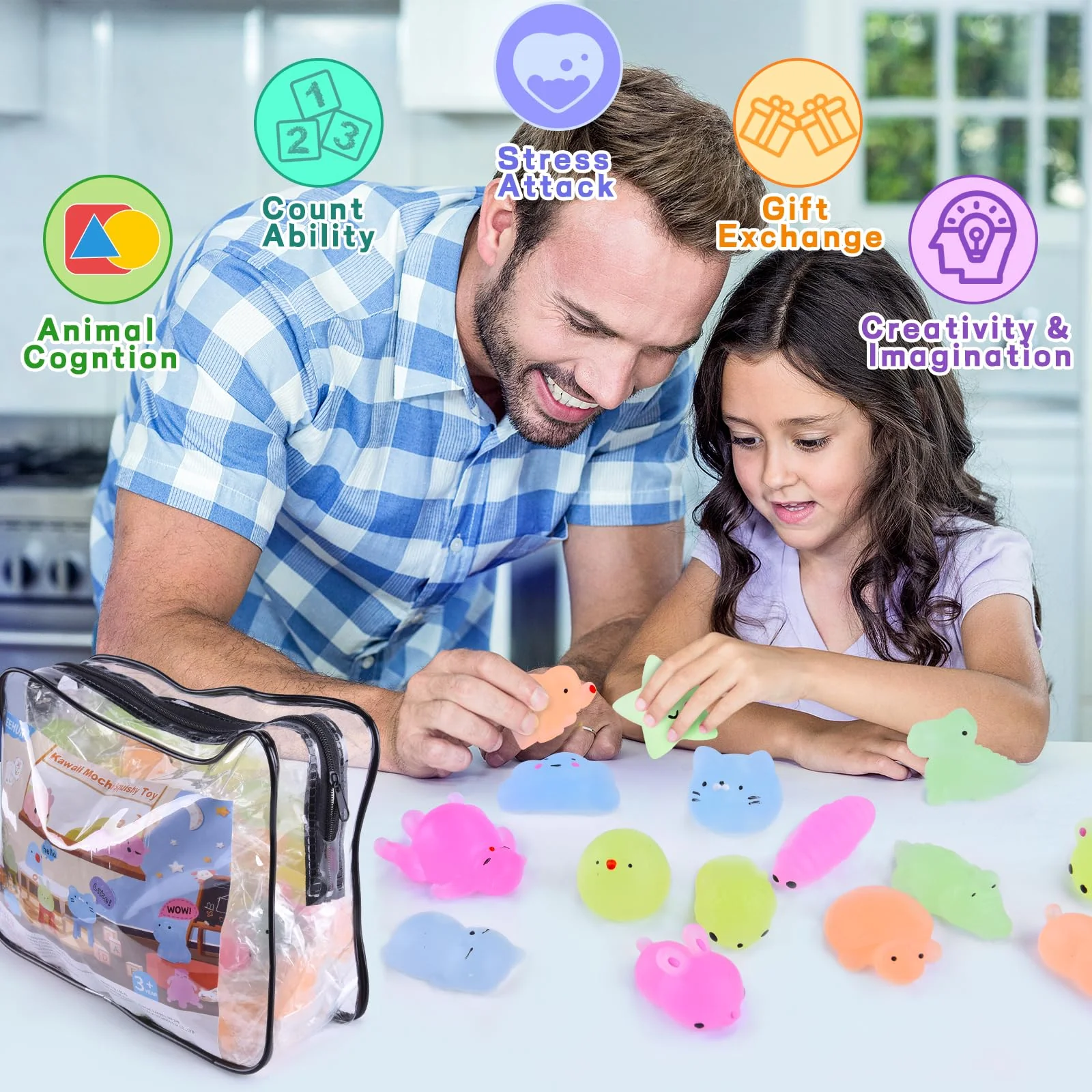 100 Pcs Mochi Squishy Toys for Party Favors for Kids Goodie Bags Stuffers, Squishies Mini Stress Relief Toys Glowing in The Dark for Christmas Party Favors Classroom Prizes Birthday Gifts for Kids - Image 2