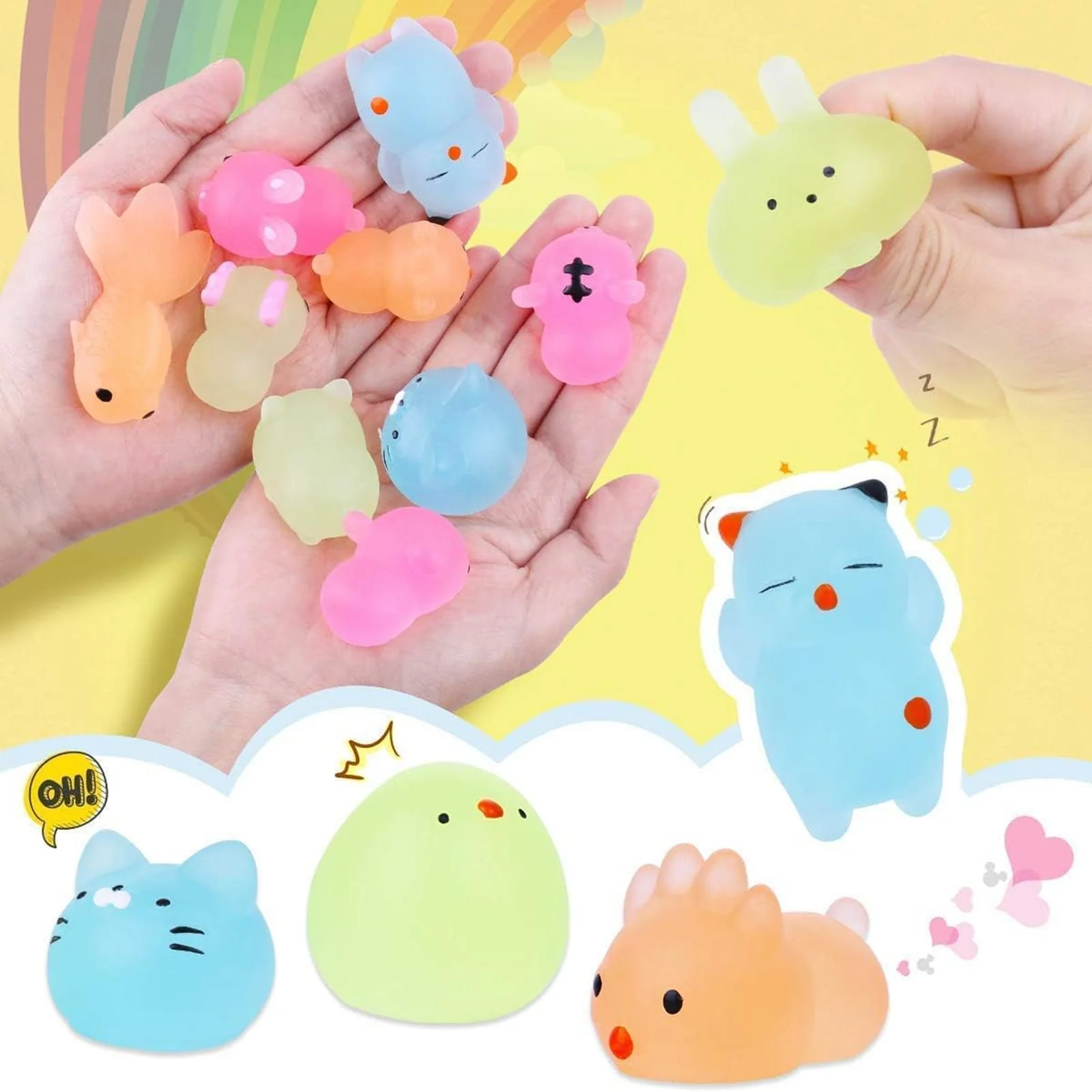 100 Pcs Mochi Squishy Toys for Party Favors for Kids Goodie Bags Stuffers, Squishies Mini Stress Relief Toys Glowing in The Dark for Christmas Party Favors Classroom Prizes Birthday Gifts for Kids - Image 7