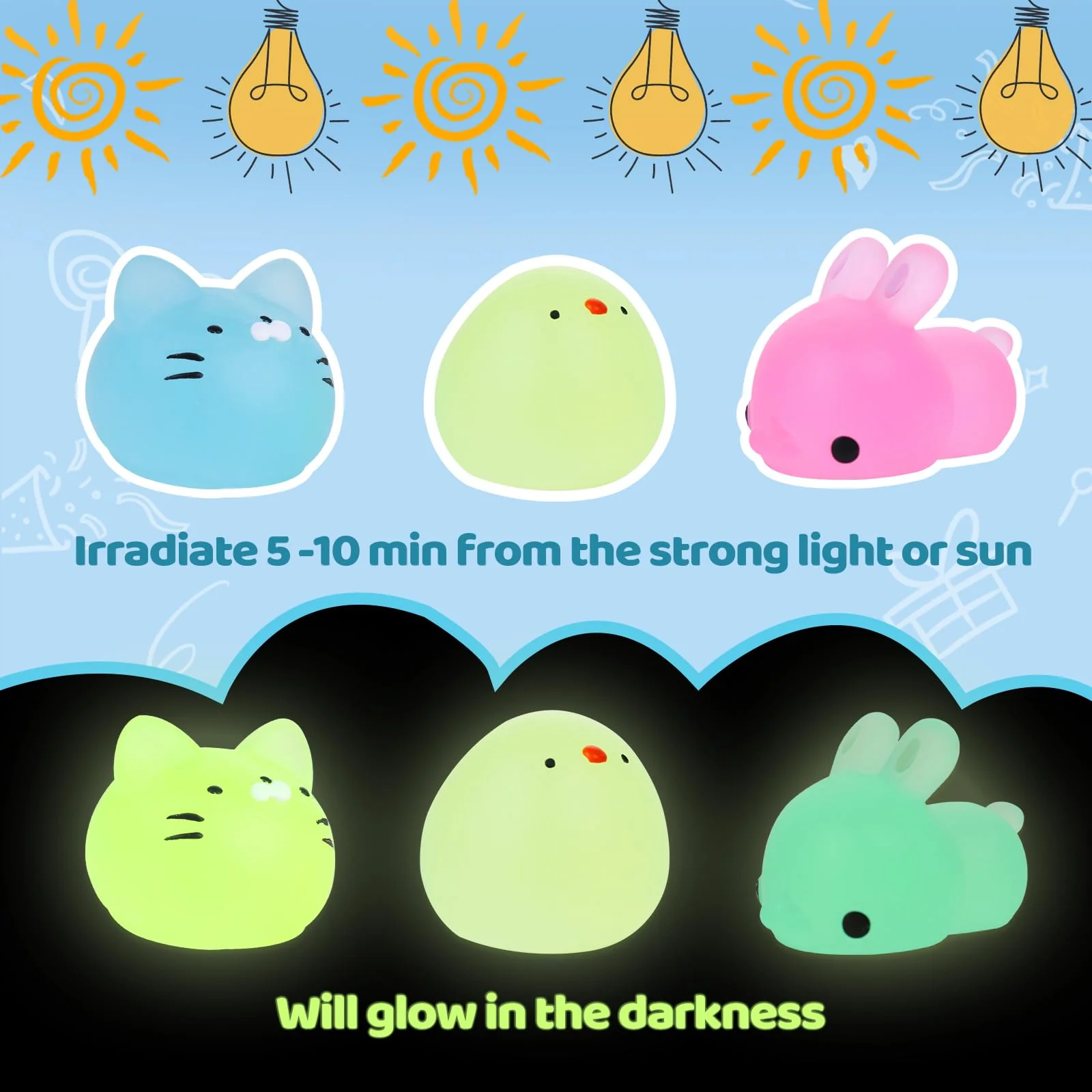 100 Pcs Mochi Squishy Toys for Party Favors for Kids Goodie Bags Stuffers, Squishies Mini Stress Relief Toys Glowing in The Dark for Christmas Party Favors Classroom Prizes Birthday Gifts for Kids - Image 8