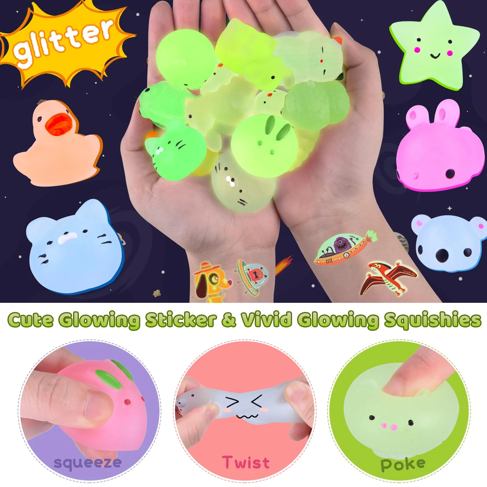 100 Pcs Mochi Squishy Toys for Party Favors for Kids Goodie Bags Stuffers, Squishies Mini Stress Relief Toys Glowing in The Dark for Christmas Party Favors Classroom Prizes Birthday Gifts for Kids - Image 9