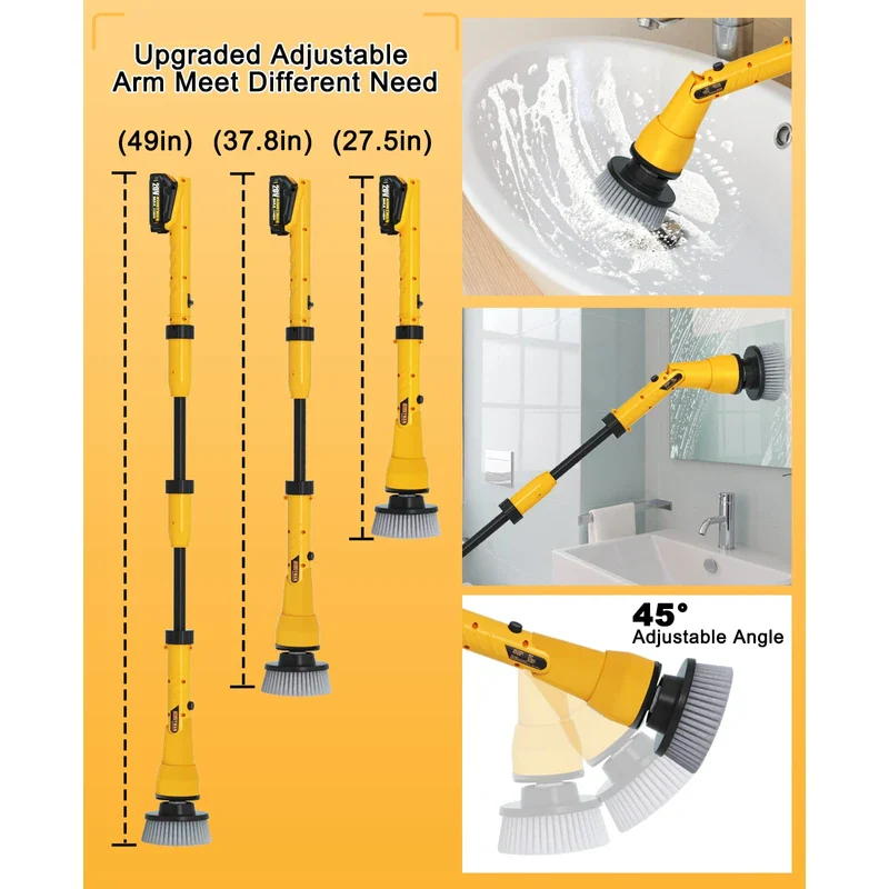 1000RPM Electric Spin Scrubber, 20V Cordless Cleaning Brush with Adjustable Extension Arm, 4 Replaceable Cleaning Heads, Hook and Gloves, 1 Hour Fast Charge, Waterproof - for Bathroom/Tub/Tile/Floor - Image 6