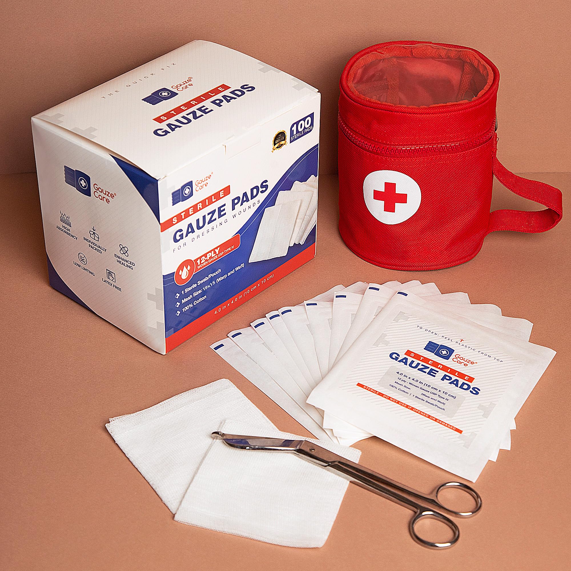 100pc Large Sterile Gauze Pads 4x4 Sterile for Wounds Bulk - 12ply Woven Gauze Sponges 4x4 Sterile - USP IV Breathable Mesh 4x4 Gauze Pads Sterile for Enhanced Absorption - First Aid Medical - Image 2