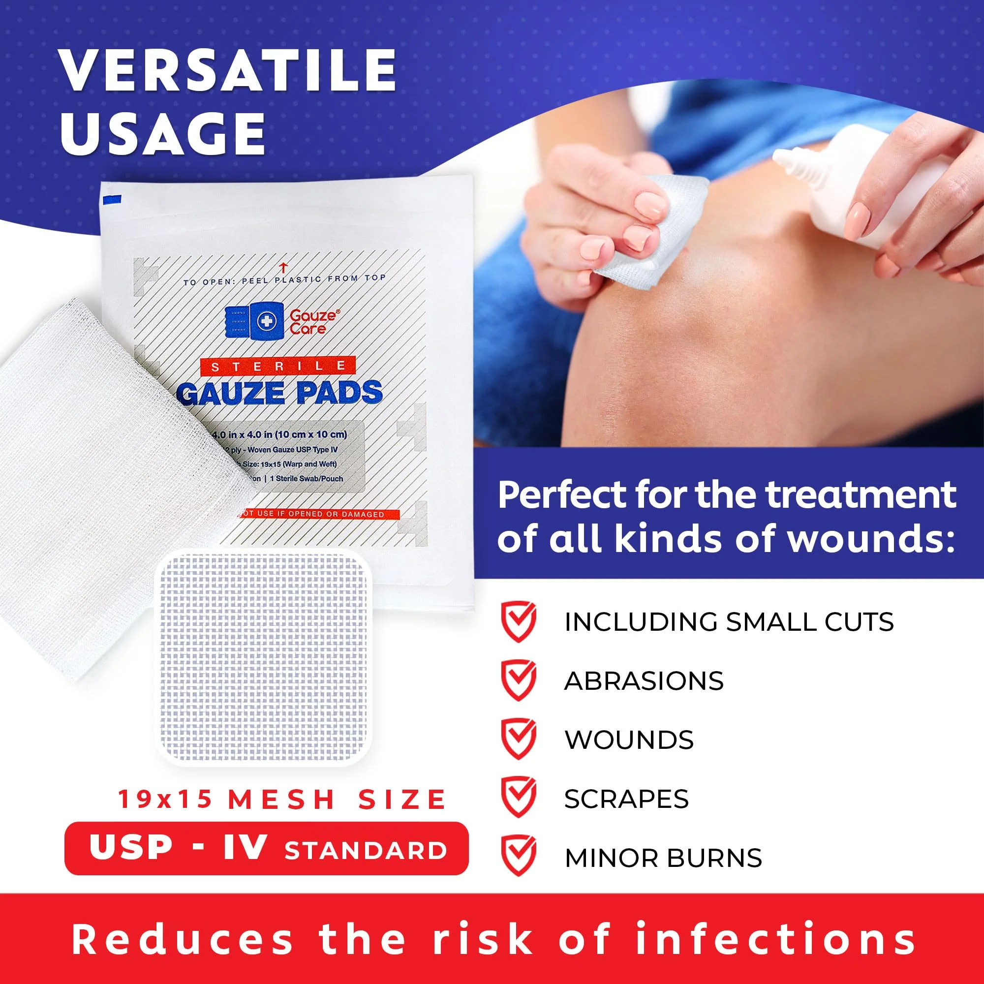 100pc Large Sterile Gauze Pads 4x4 Sterile for Wounds Bulk - 12ply Woven Gauze Sponges 4x4 Sterile - USP IV Breathable Mesh 4x4 Gauze Pads Sterile for Enhanced Absorption - First Aid Medical - Image 4
