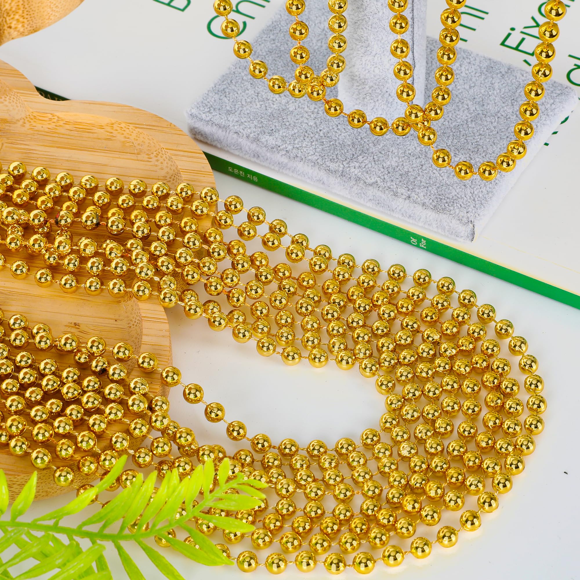 100PCS Bead Necklace, Gold Mardi Gras Beads Party Stuff, 33" Mardi Gras Christmas Beads Toy Costume, Festival Parade Throw Accessories for Wedding Birthday Pirate Party Baby Shower Supplies Decor - Image 5