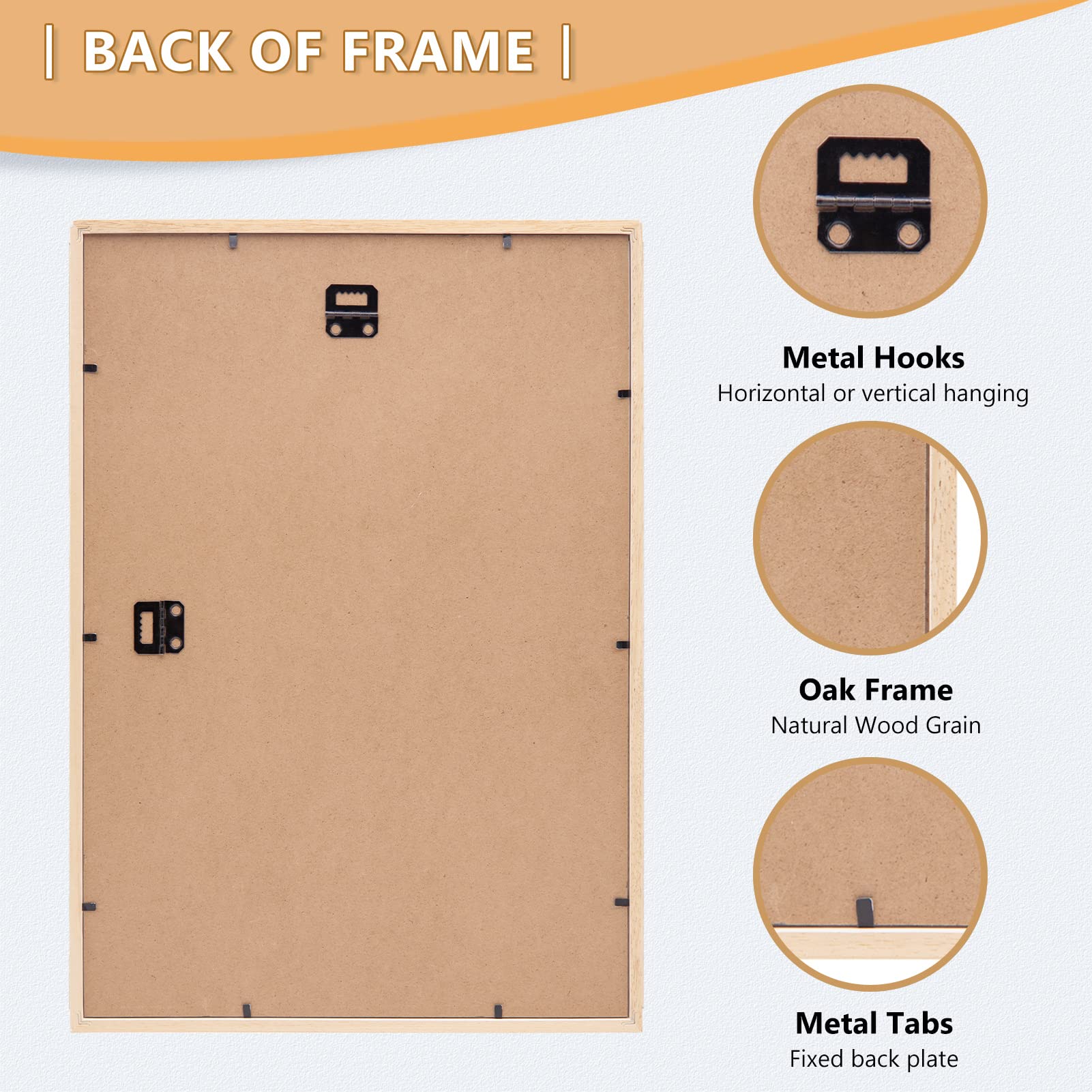 11x14 Picture Frame, Solid Oak Wood Frame 8x10 with Mat or 5x7 with 2 Mat or 11x14 without Mat with Perspex Glass, 11 x 14 Frame for Wall Display Art Photo, Poster, Birthday Christmas Gift, Set of 4 - Image 5