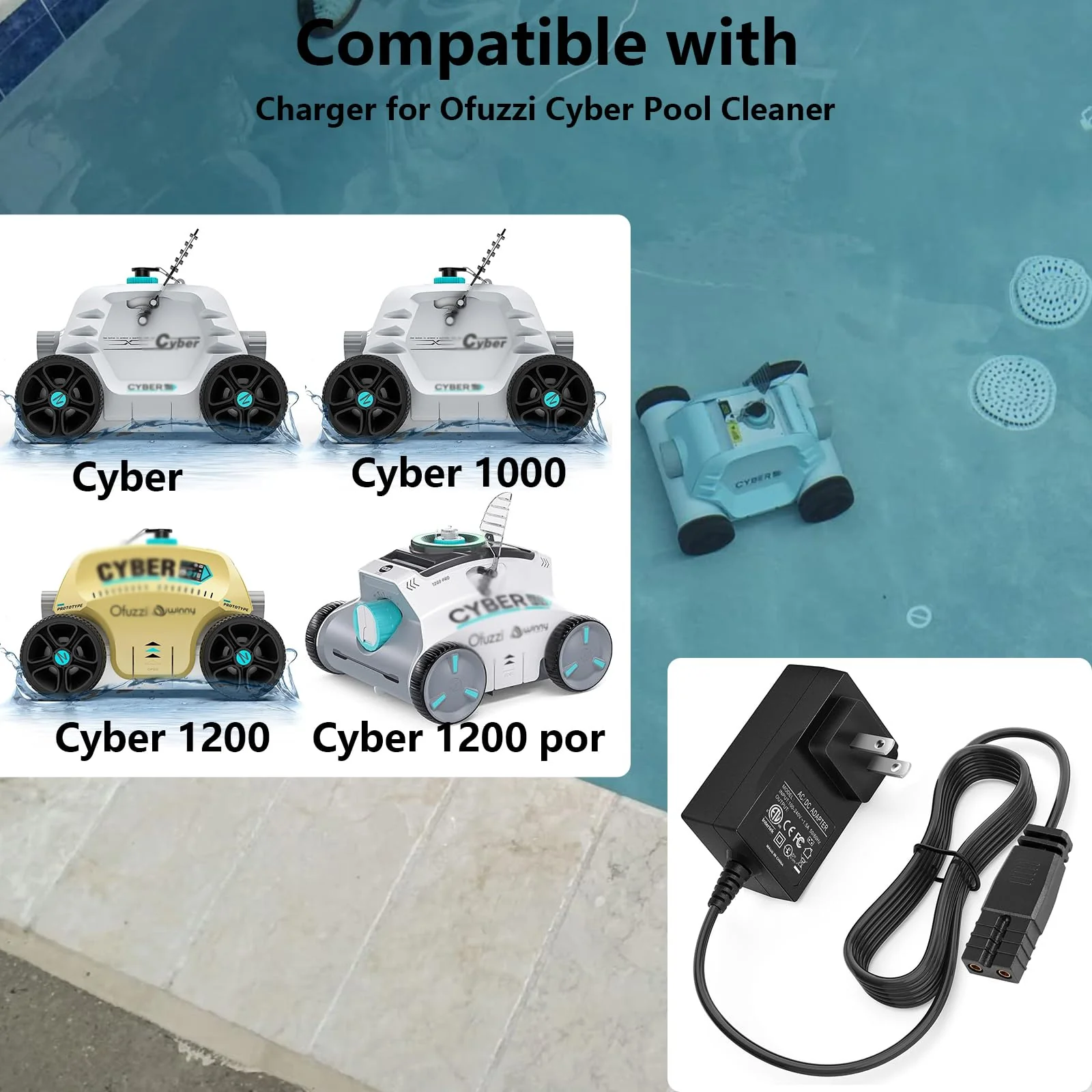 12.6V Charger for Ofuzzi Cyber Cordless Robotic Pool Cleaner Compatible with Ofuzzi Cyber/Cyber 1000/ Cyber 1200 / Cyber 1200 Por Automatic Robotic Pool Vacuum Cleaner Power Adapter - Image 7