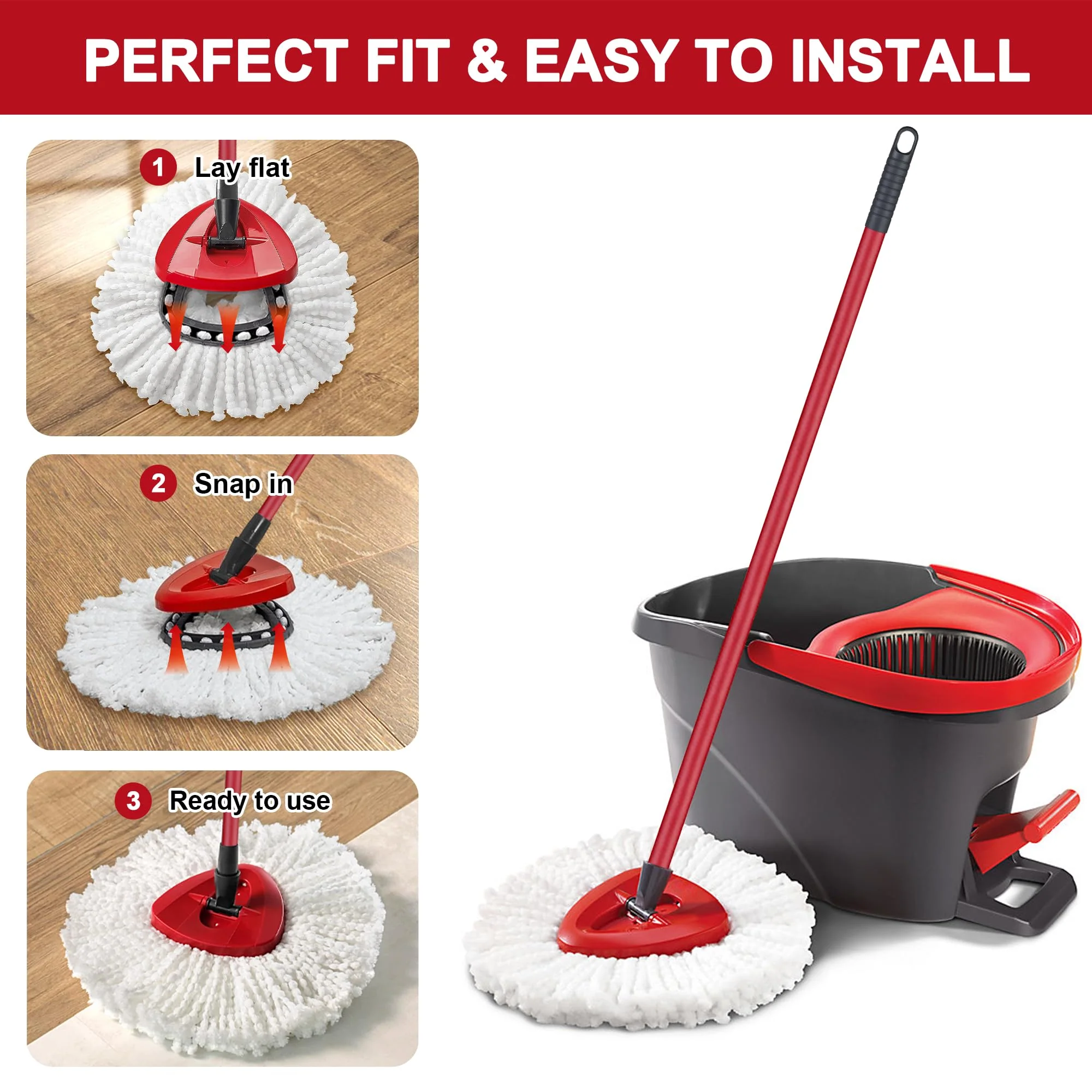 12 Pack Mop Heads Replacement for O-Ceda Easy Wrin Spin Mop, Microfiber Spin Mop Refills, Easy Cleaning Mop Head Replacement - Image 9