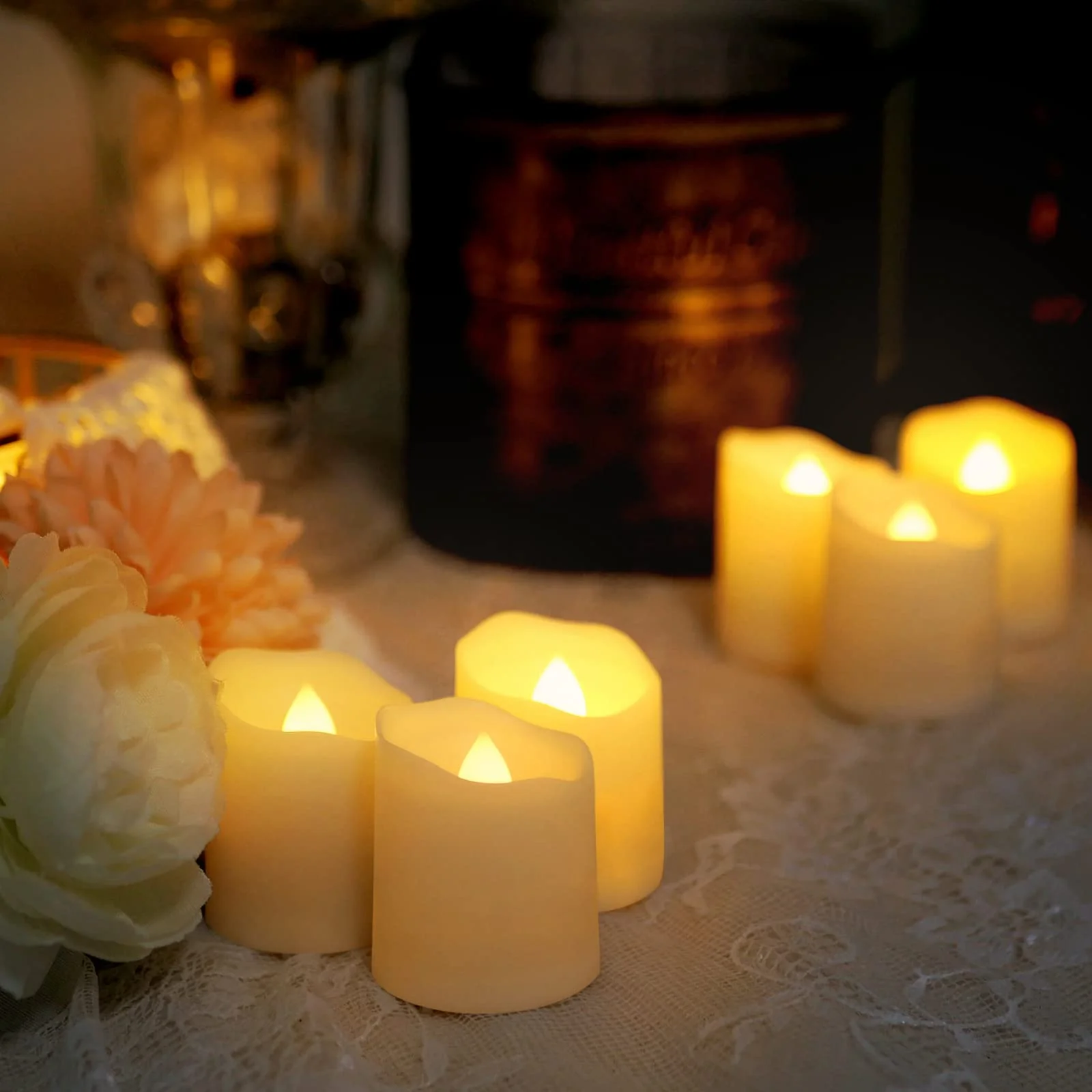 12 PCS Rechargeable Candles Flameless Tea Lights with Remote, USB LED Tealights with Timer Flickering Fake Candle, Votive Tea Light for Halloween, Holiday, Christmas, Party, Home Decorations - Image 8