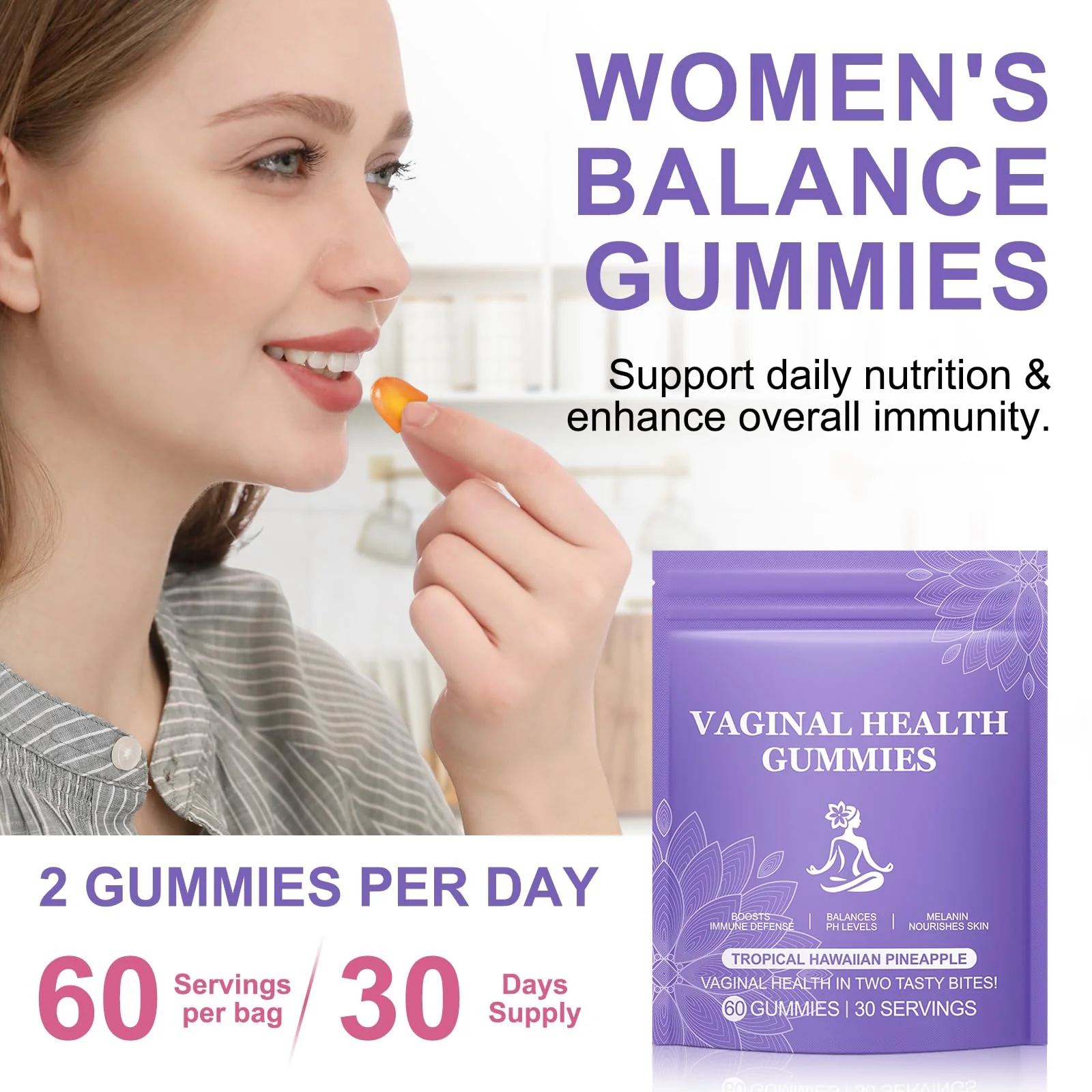 120 Count Vital Natural Vaginal Probiotics Source Feminine Gummies, PH Balance for Women, Improve Immune, Hawaiian Pineapple Flavor, Vegan & Low Sugar, Premium Balance Gummies - Image 5