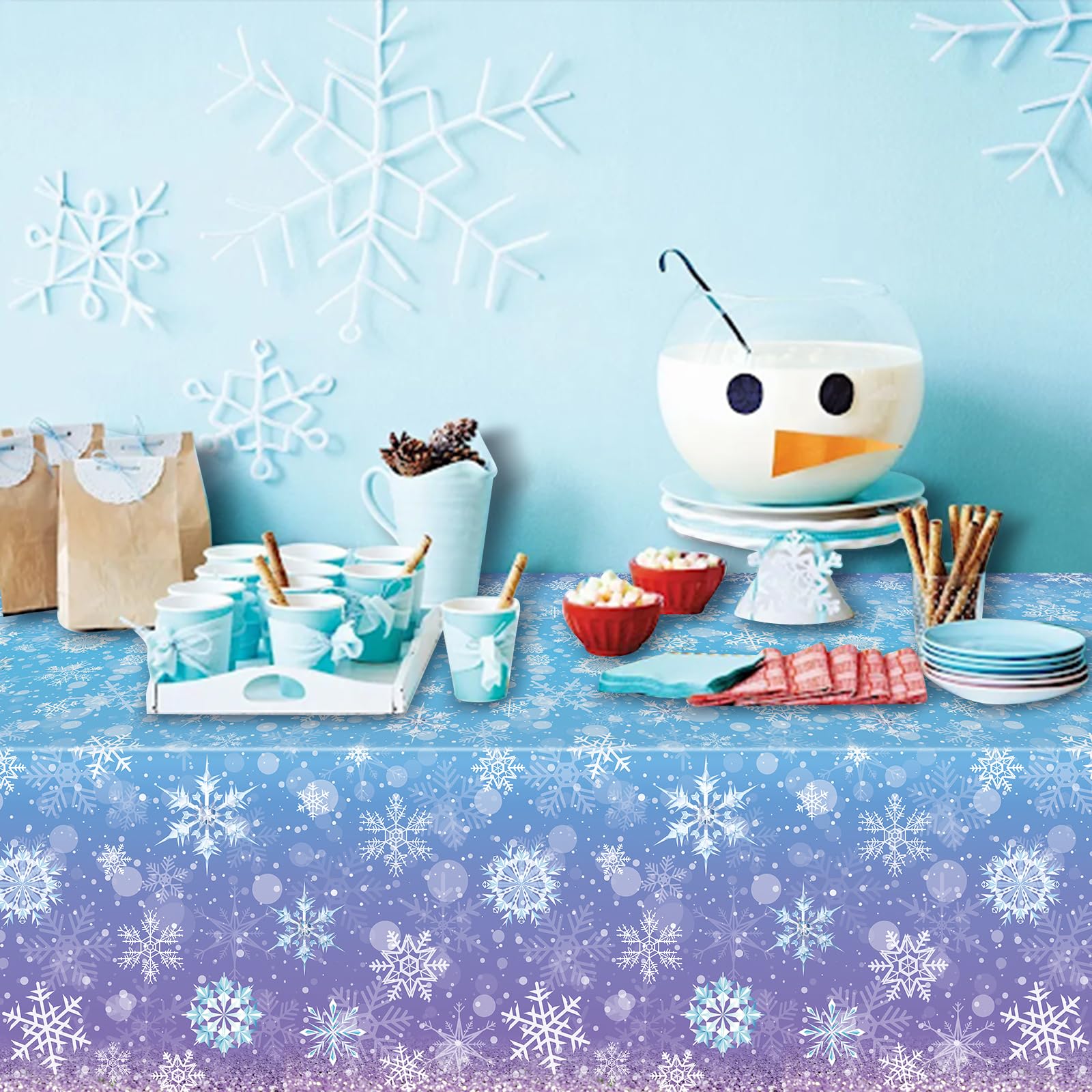 12Pack Winter Snowflake Plastic Tablecloth Decorations, Blue and Purple Snowflake Winter Wonderland Disposable Table Cover for Christmas Holiday New Year Party Supplies Decorations, 54x108 Inch - Image 9