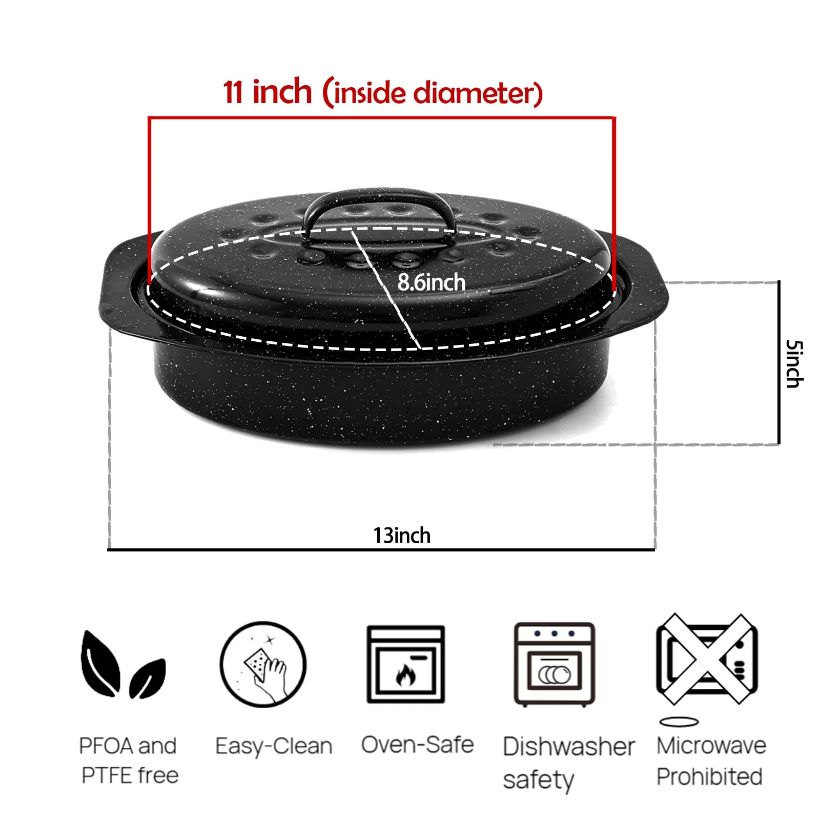 13” Enamel Roaster With Lid Oval Roasting Pan For Oven with 11"Inner Diameter Broiler Pan Suitable For Dining With Two People High Temperature Resistance Dishwasher Safety Gift Idea for Christmas - Image 8