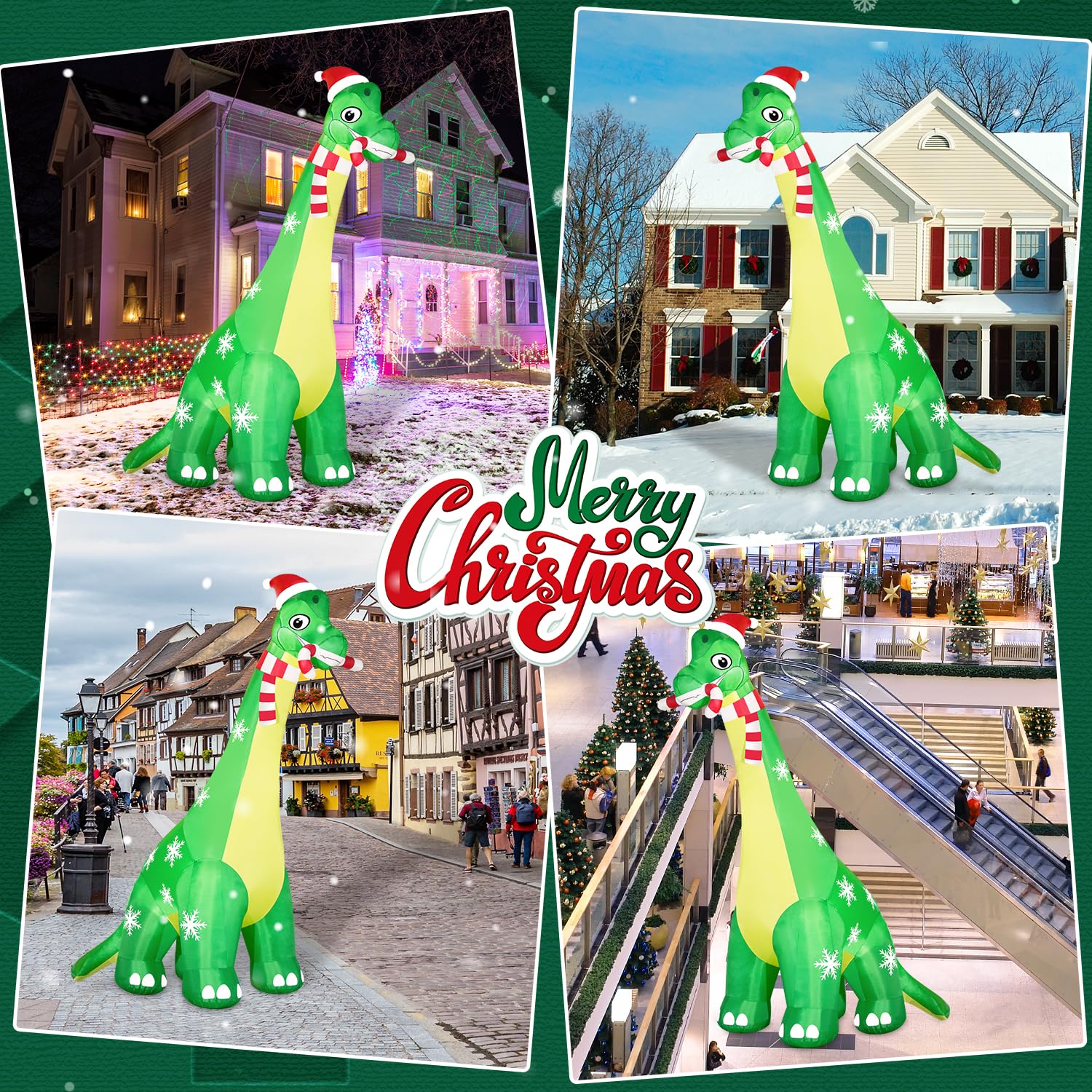 13FT Giant Dinosaur Christmas Inflatable Decorations, Built-in LED Lights, Strong Blower Huge Blow Up Yard Clearance Decor with Large Candy Cane Xmas Santa Hat Outdoor Indoor Holiday Party - Image 2
