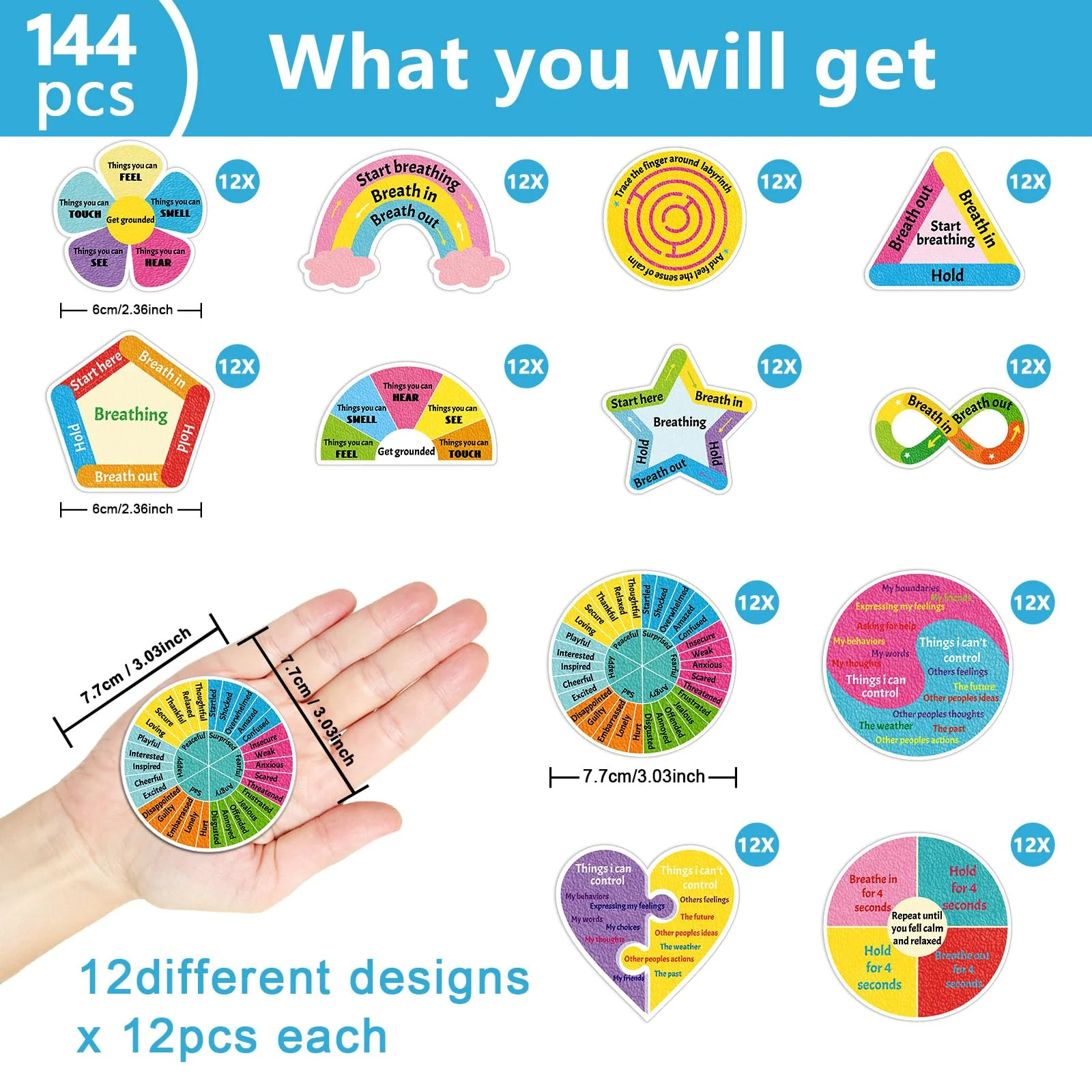 144 Pcs Breath Calm Anxiety Sensory Stickers Reusable Mindfulness Stickers Calming Strips Adhesive Sensory Strips for School Office Classroom Desk Teens Counselor Fidget Supplies Christmas Gifts - Image 6