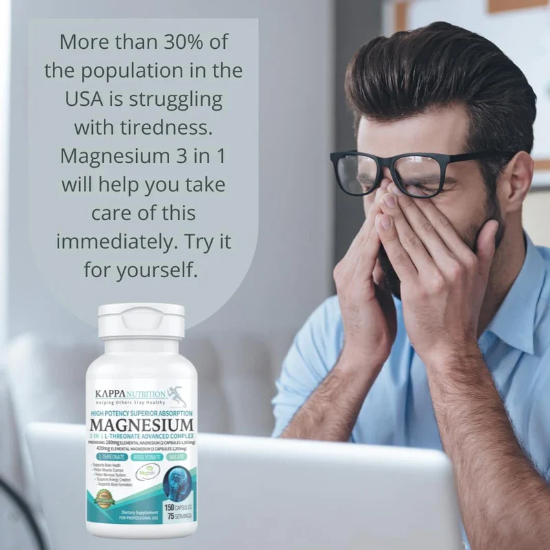 (150 Capsules), 2,253mg Per Serving, Providing 420mg Elemental Magnesium, L-Threonate, Bisglycinate Chelate, Malate, for Brain, Sleep, Stress, Cramps, Headaches, Energy, Heart from Kappa Nutrition. - Image 4