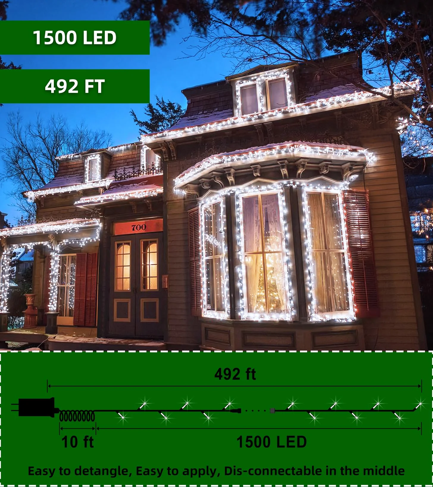 1500 LED 492FT Christmas Lights Outdoors, Green Wire LED String Lights with Timer Memory, Christmas Tree Lights for Indoor Outdoor Christmas Decorations Party Xmas Wedding Garden Patio Cool White - Image 2