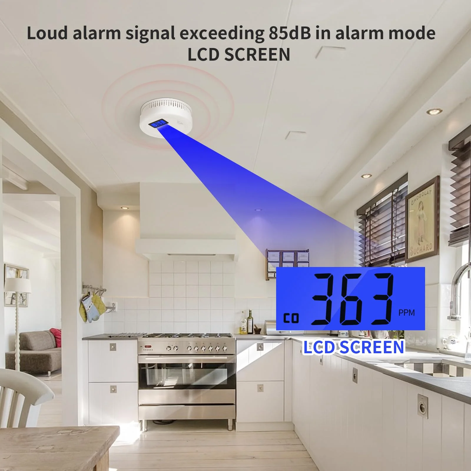 2 in 1 CO & Smoke Alarm,Carbon Monoxide Detectors, with Battery, Smoke Detector,85dB in Alarm,for Home and Kitchen,LCD Screen,Easy to Install - Image 4