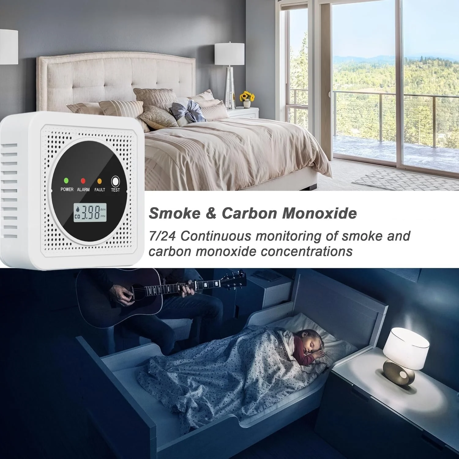 2-in-1 Smoke Detector and Carbon Monoxide Detectors, Battery Powered, CO&Smoke Alarm with Sensitive Sensor, Digital LCD Display, LED Signal Lights, Portable CO and Smoke Monitor Alarm - Image 8