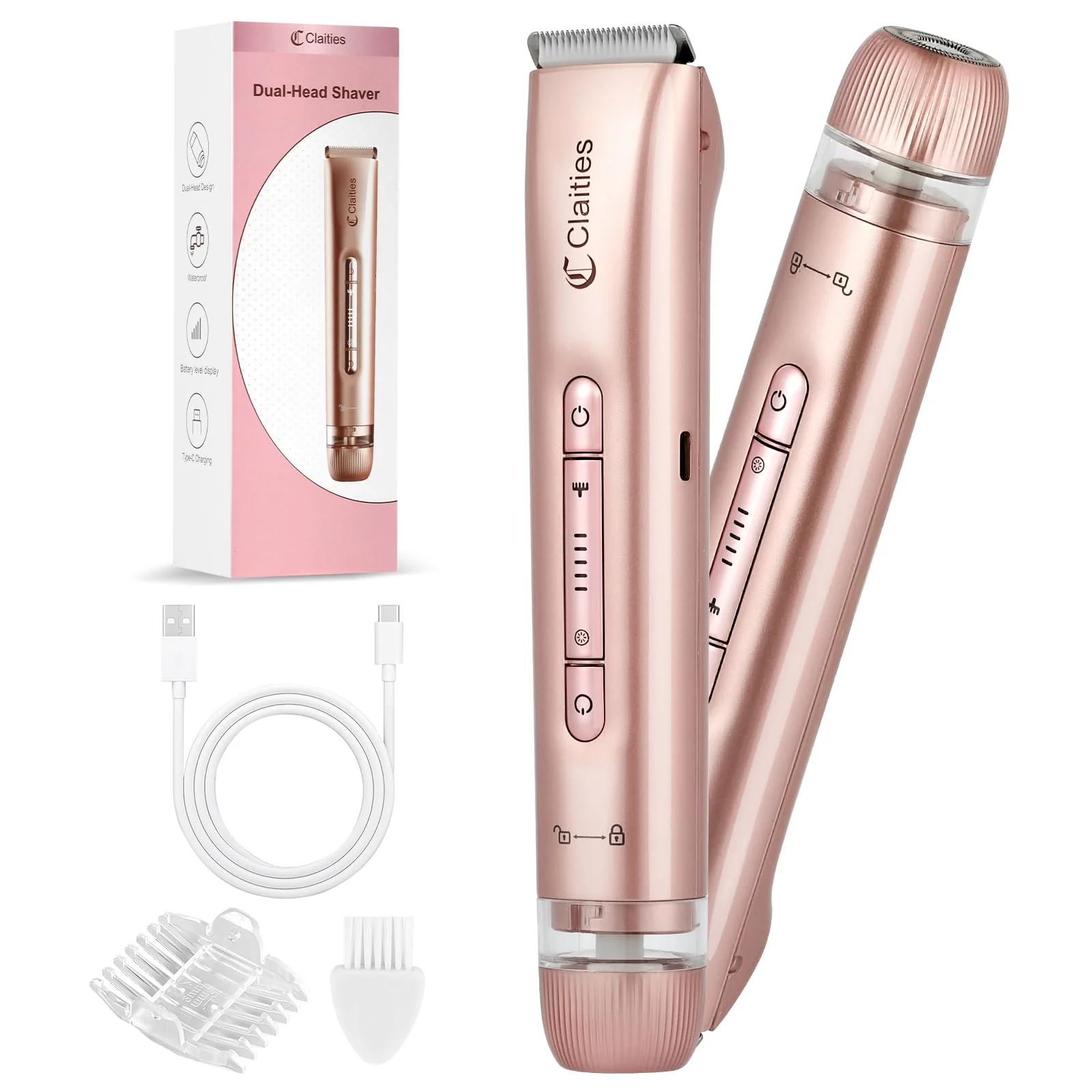 2 in 1 Women Electric Shaver Dual Head Bikini Trimmer for Women IPX7 Waterproof Wet & Dry Use Body Hair Trimmer and Facial Hair Remover for Bikini Underarm Leg Arm Body Face - Image 2