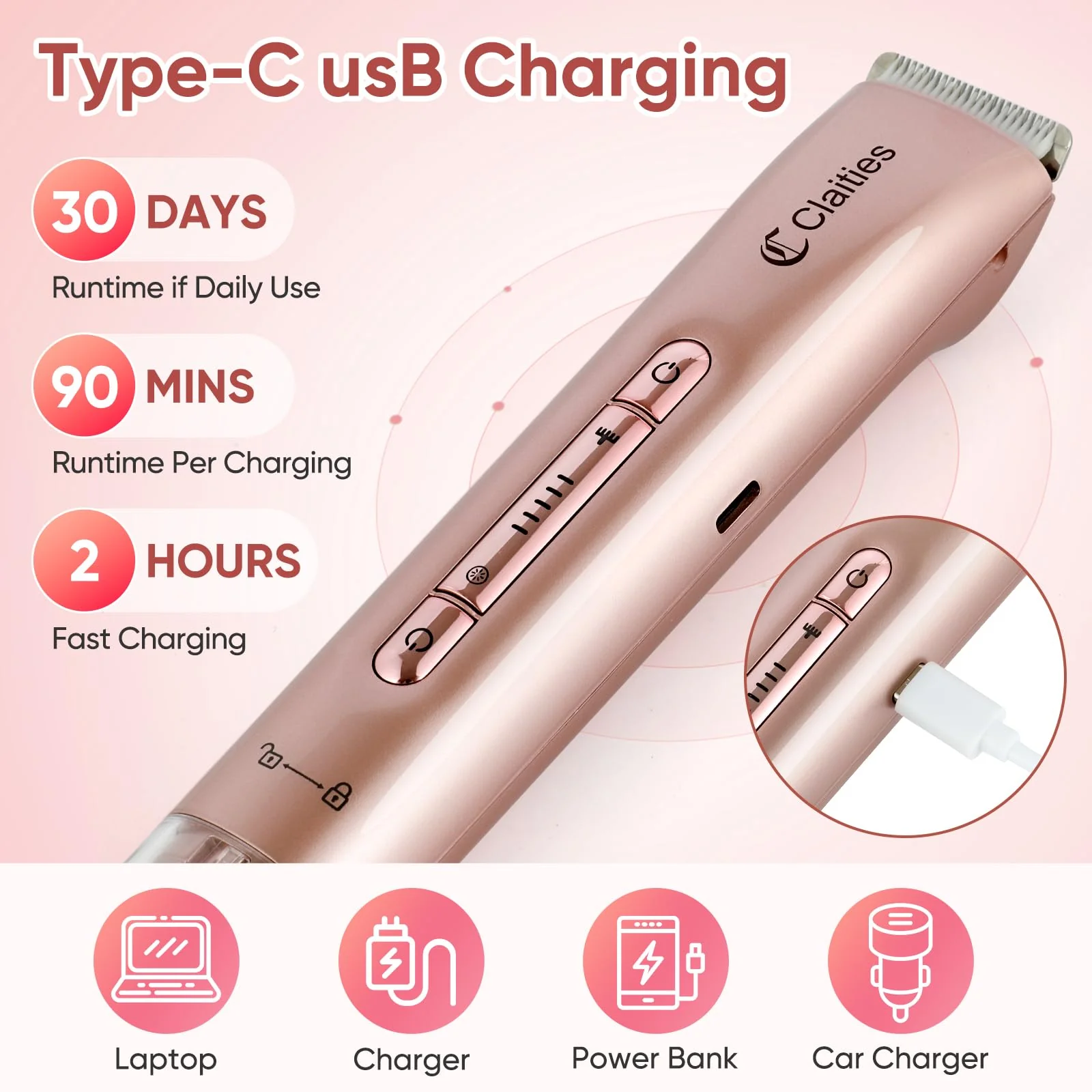 2 in 1 Women Electric Shaver Dual Head Bikini Trimmer for Women IPX7 Waterproof Wet & Dry Use Body Hair Trimmer and Facial Hair Remover for Bikini Underarm Leg Arm Body Face - Image 6