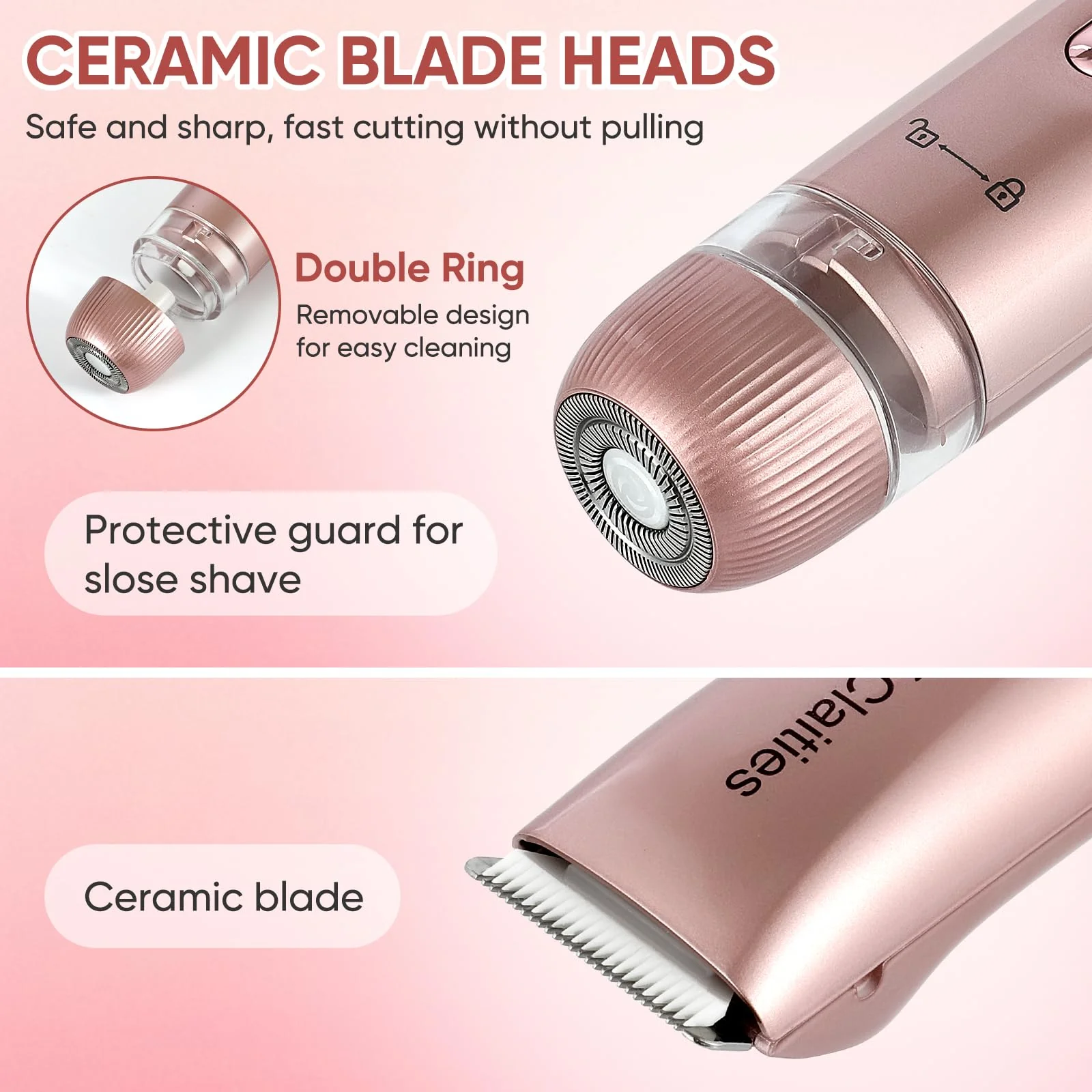 2 in 1 Women Electric Shaver Dual Head Bikini Trimmer for Women IPX7 Waterproof Wet & Dry Use Body Hair Trimmer and Facial Hair Remover for Bikini Underarm Leg Arm Body Face - Image 8