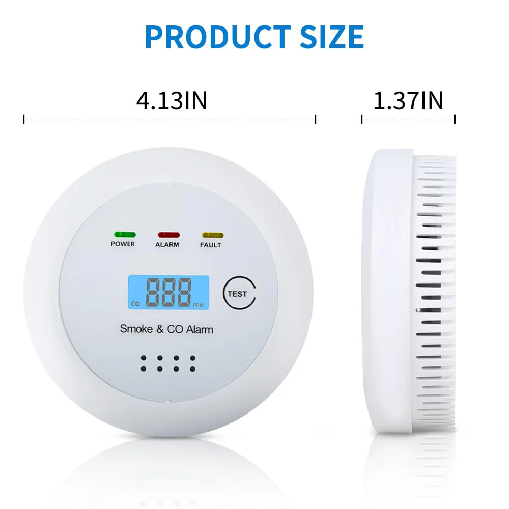 2 in1 Smoke Detector Carbon Monoxide Detector Combo,with LCD Digital Display and Sound Warning Test Button,Battery Powered,Easy Installation, for Home, Bedroom, Kitchen (1PACK) - Image 3