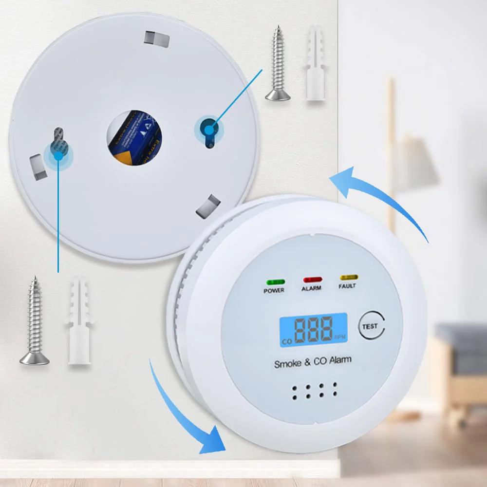 2 in1 Smoke Detector Carbon Monoxide Detector Combo,with LCD Digital Display and Sound Warning Test Button,Battery Powered,Easy Installation, for Home, Bedroom, Kitchen (3PACKS) - Image 3