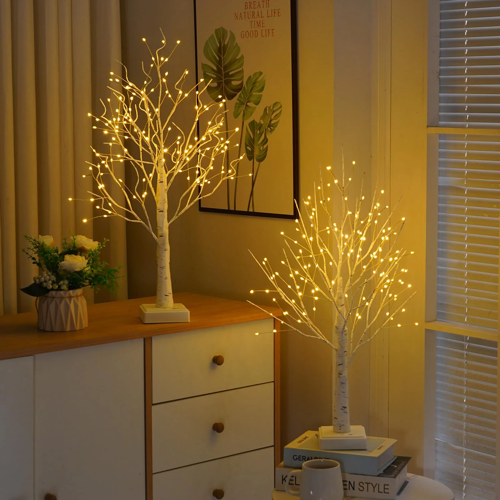 2 Pack 144 LED Artificial Tree Lamp with Timer, DIY Birch Tree with LED Lights, Lighted up Tree Lamp USB/Battery Powered, Fairy Light Spirit Tree for Table Home Bedroom Christmas (Warm White) - Image 7