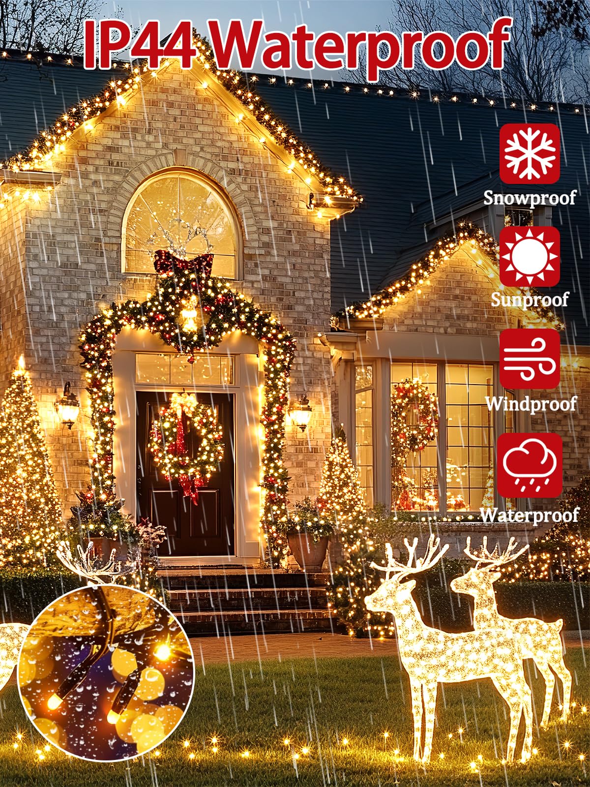 2-Pack 66FT 200 LED Christmas Lights, 13 Modes Extendable Christmas Tree Lights with Timer & Memory, Waterproof Twinkle Fairy Lights Green Wire Outdoor String Lights Indoor for Xmas Tree (Warm White) - Image 8