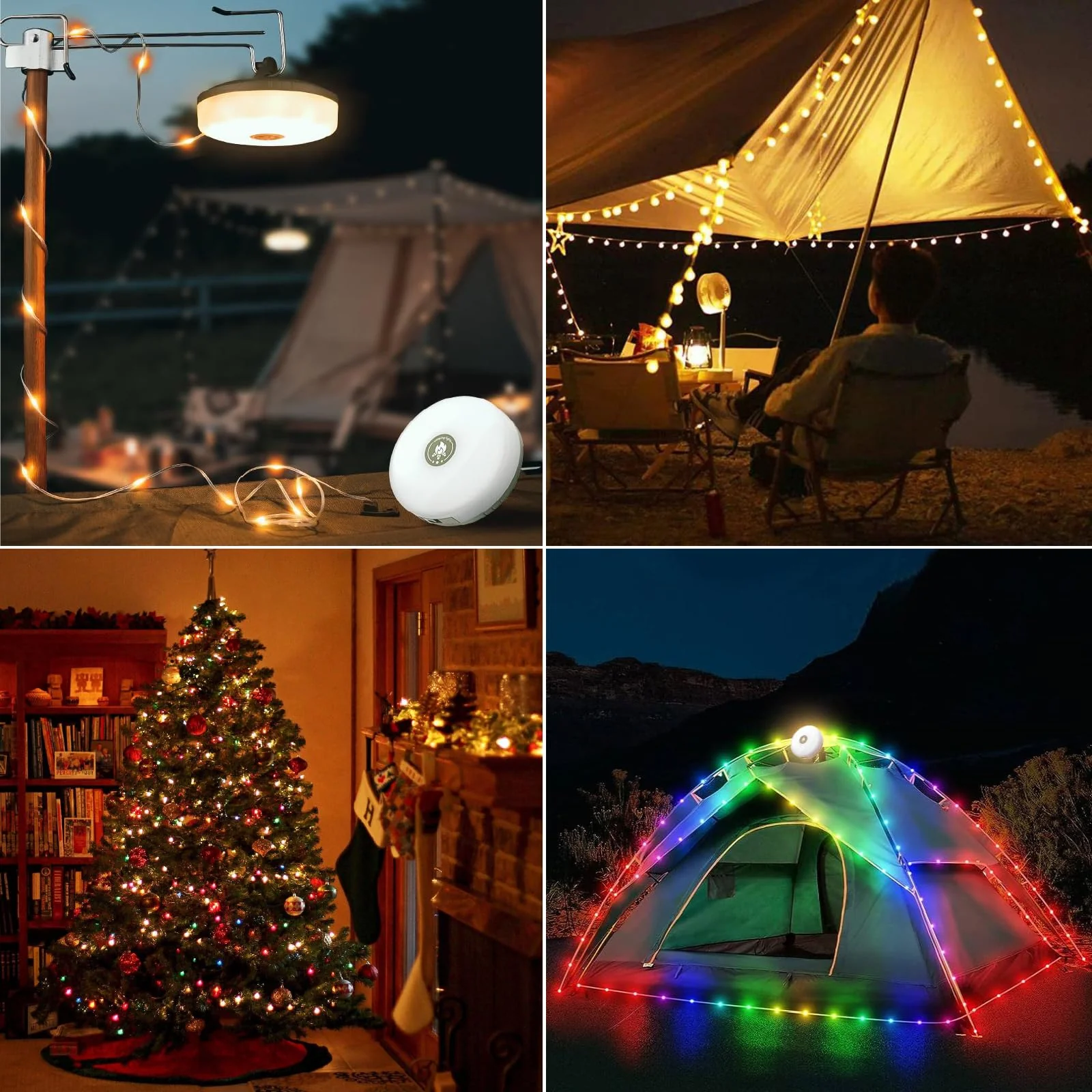 2-Pack Camping String Lights, 4 in 1 Portable Camping Light Rechargeable, 8 Lighting Modes, USB Charging, Quick Storage, 32.8FT Waterproof Tent Lights String for Camping, Hiking, Yard, Christmas - Image 2