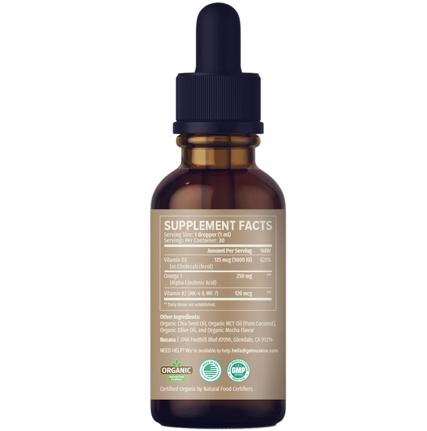 (2 Pack) Organic Vitamin D3 K2 Drops with MCT Oil Omega 3, 5000 IU, Maximum Strength Vitamin D Liquid, No Fillers, Non-GMO Liquid D3 for Faster Absorption and Immune Support (Mocha, 2 Fl Oz) - Image 3