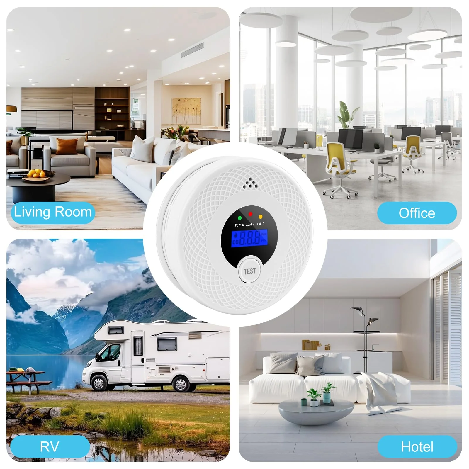 2 Pack Smoke Detector Carbon Monoxide Detector Combo with LED Indicator Lights, LCD Display & 85dB Alarm, Battery-Operated Smoke Alarm and CO Detector for Home, Kitchen, Basement, Bedroom, Office - Image 3