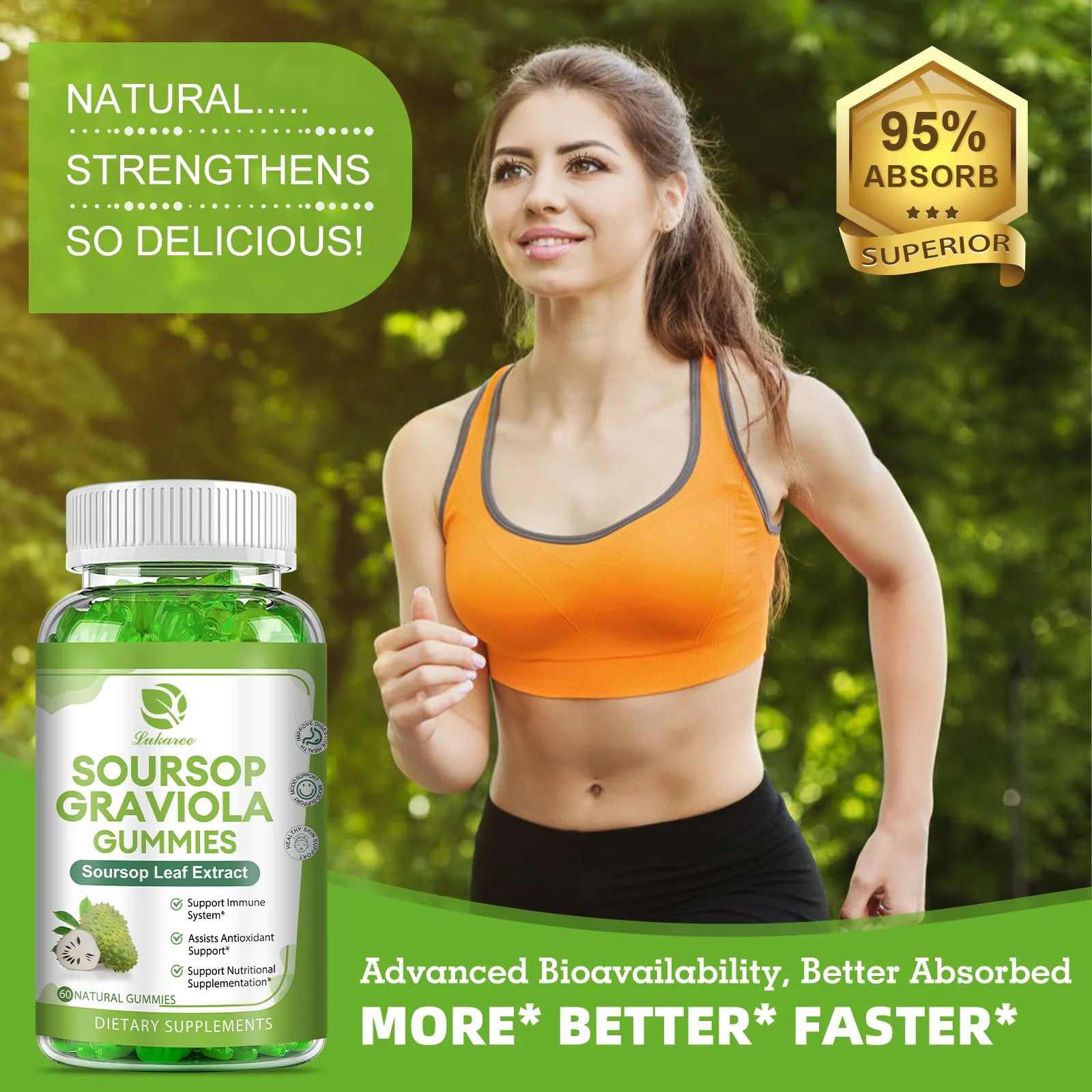 (2 Pack) Soursop Graviola Gummies - Soursop Leaves Extract w/Vitamin C, Zinc & Whole Natural Food for Immunity, Liver, Zzz & Antioxidant, Gluten Free, Vegan, 120 Gummies - Image 2