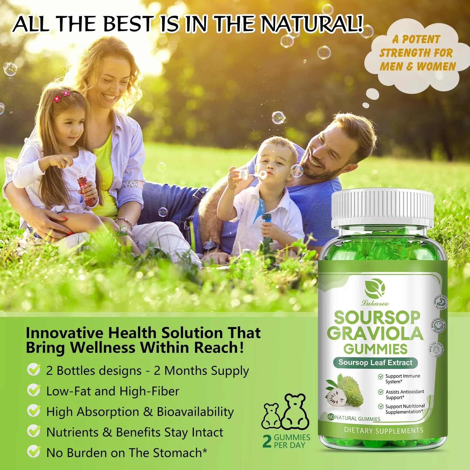 (2 Pack) Soursop Graviola Gummies - Soursop Leaves Extract w/Vitamin C, Zinc & Whole Natural Food for Immunity, Liver, Zzz & Antioxidant, Gluten Free, Vegan, 120 Gummies - Image 3