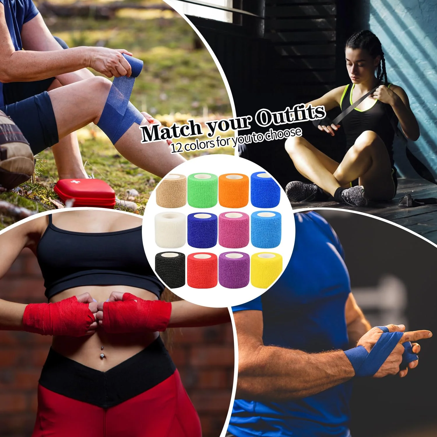 2" Self Adhesive Bandage Wraps, 24pcs Vet Wraps, 12 Colors, 5 Yard Self Adherent Wraps for Sports, Wrist, Ankle and Swelling (2", 12 Colors, 24pcs) - Image 6