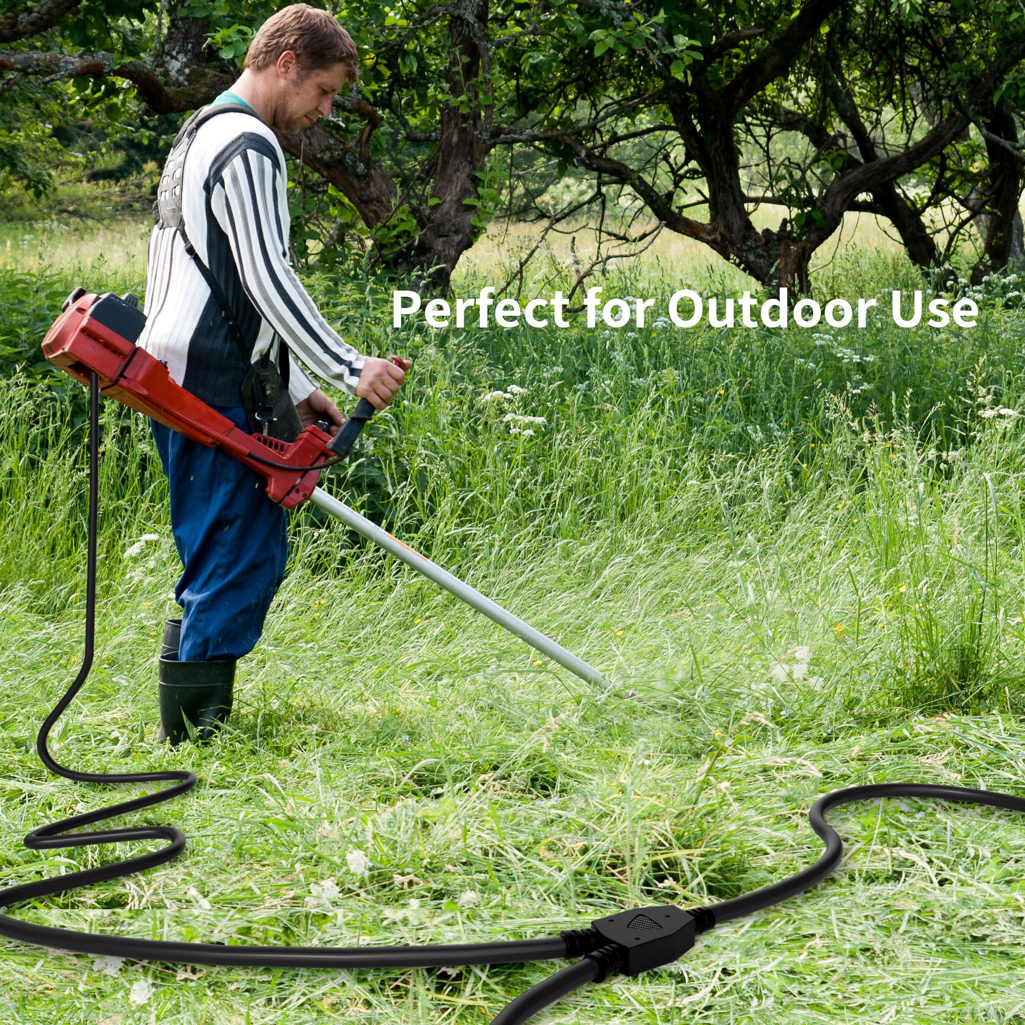 2 Way Power Extension Cord Splitter 20 Ft Total (8+6+6)-3 Prong 1 to 2 Extension Cord Cable Y Splitter-Outlet Adatper-SJTW Outdoor for Halloween Christmas Lighting Landscaping-16AWG 13A 125V-UL-1T2 - Image 5