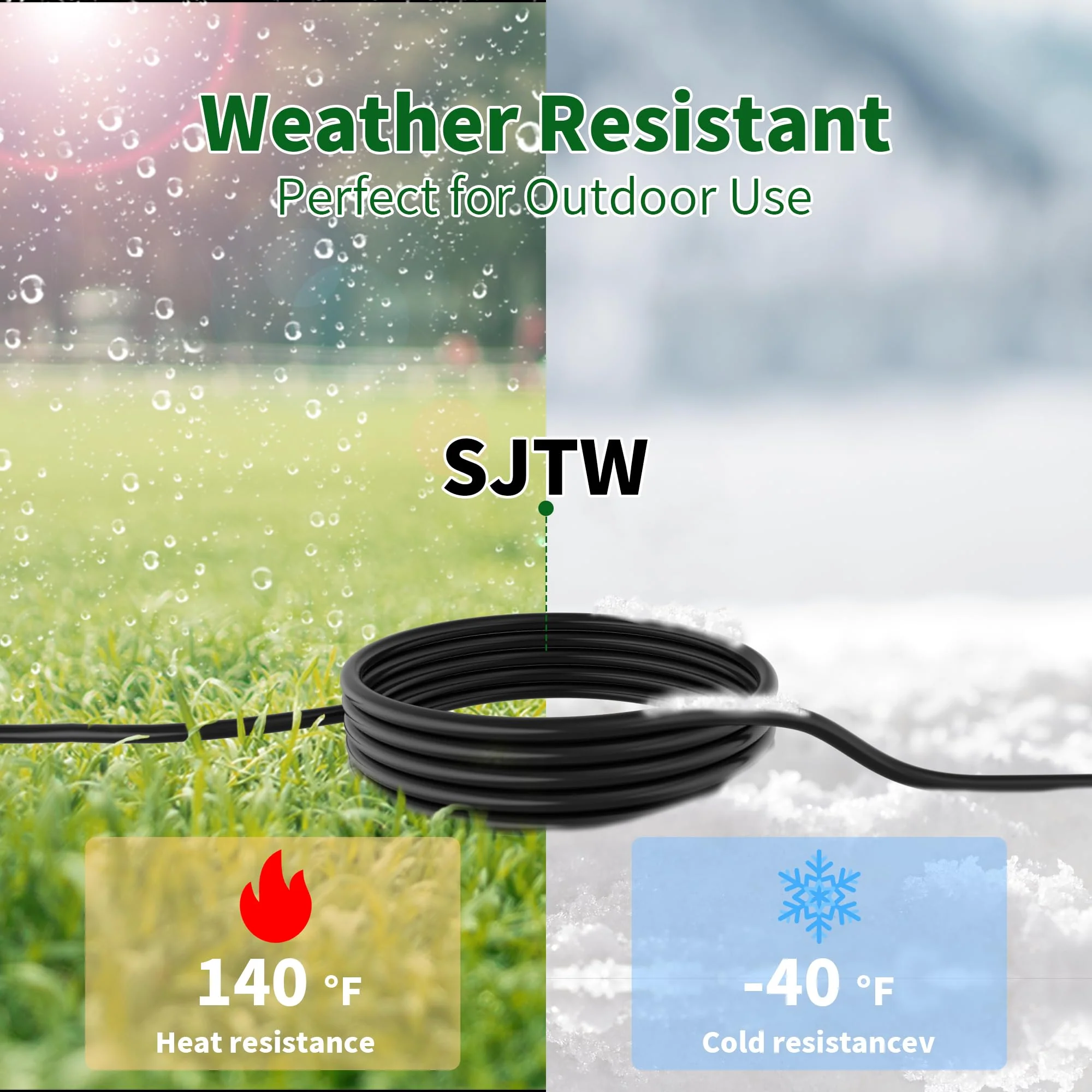 2 Way Power Extension Cord Splitter 20 Ft Total (8+6+6)-3 Prong 1 to 2 Extension Cord Cable Y Splitter-Outlet Adatper-SJTW Outdoor for Halloween Christmas Lighting Landscaping-16AWG 13A 125V-UL-1T2 - Image 6