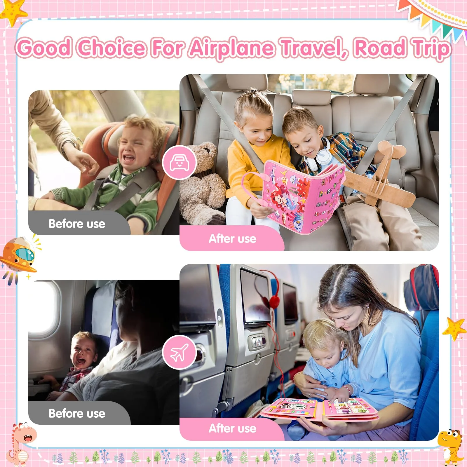 2 Year Old Girl Christmas Birthday Gift - Montessori Busy Board Book for Toddler Girls (Age 1-3), Sensory Learning Activity Toys, Road & Airplane Travel Toys - Image 3