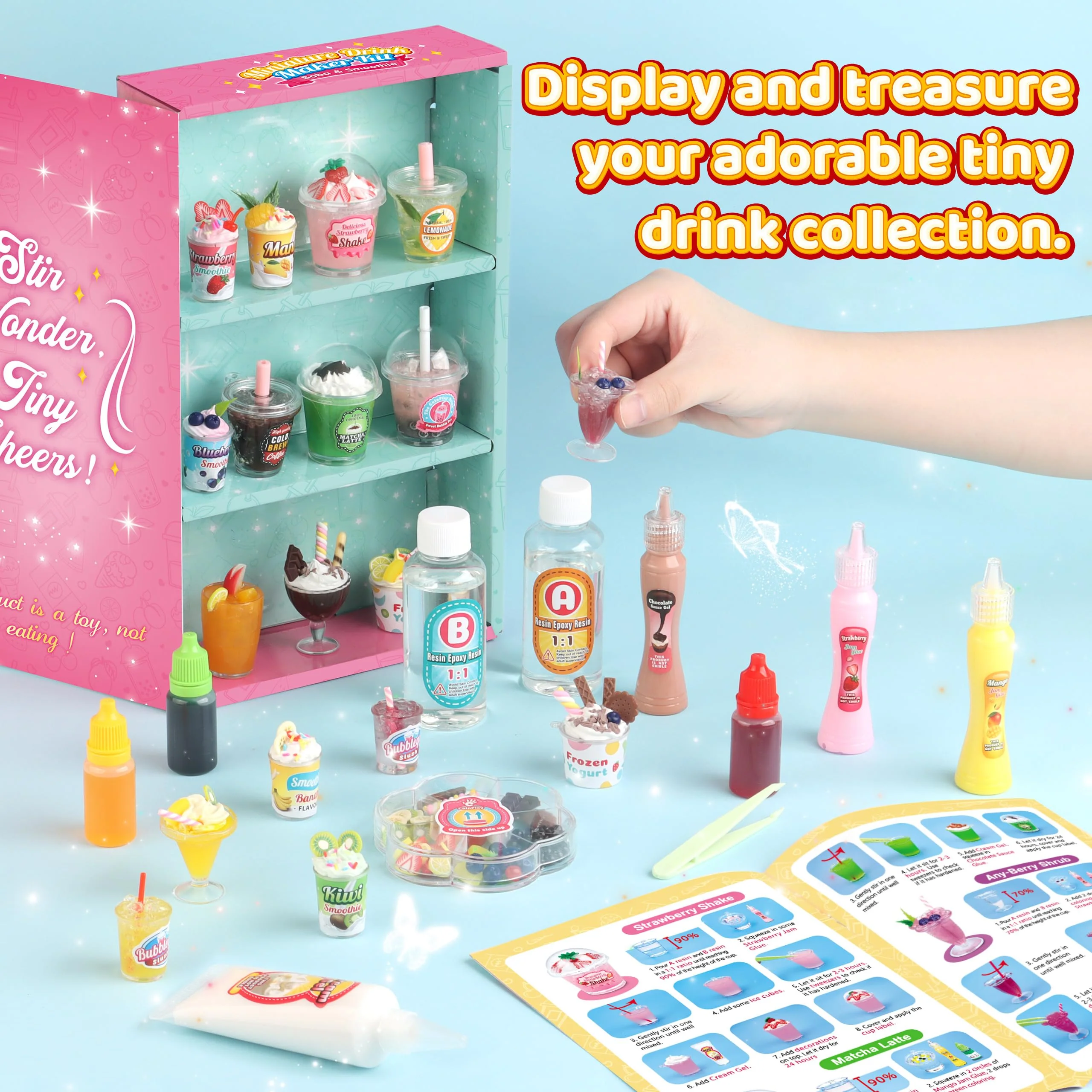 20 PCS Miniature Drink Marker Kit, Miniature Food Toys, Kitchen Pretend Food DIY Crafts Kits for Kids Ages 8-12, Girls Gift for Christmas, Birthday, Collectors, Resin Play, NOT Edible - Image 6