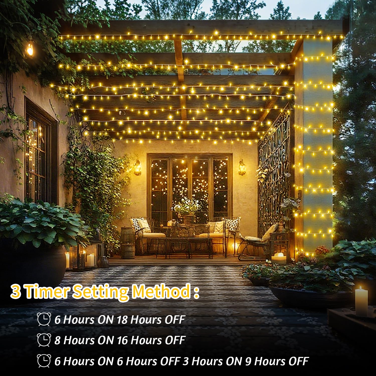 200 FT 500 LED Christmas Lights Outdoor Fairy Lights Plug In Extra Long String Lights Clear Wire Waterproof 8 Modes Timer for Outside House Tree Garden Yard Wedding Party Decorations-Warm White - Image 6
