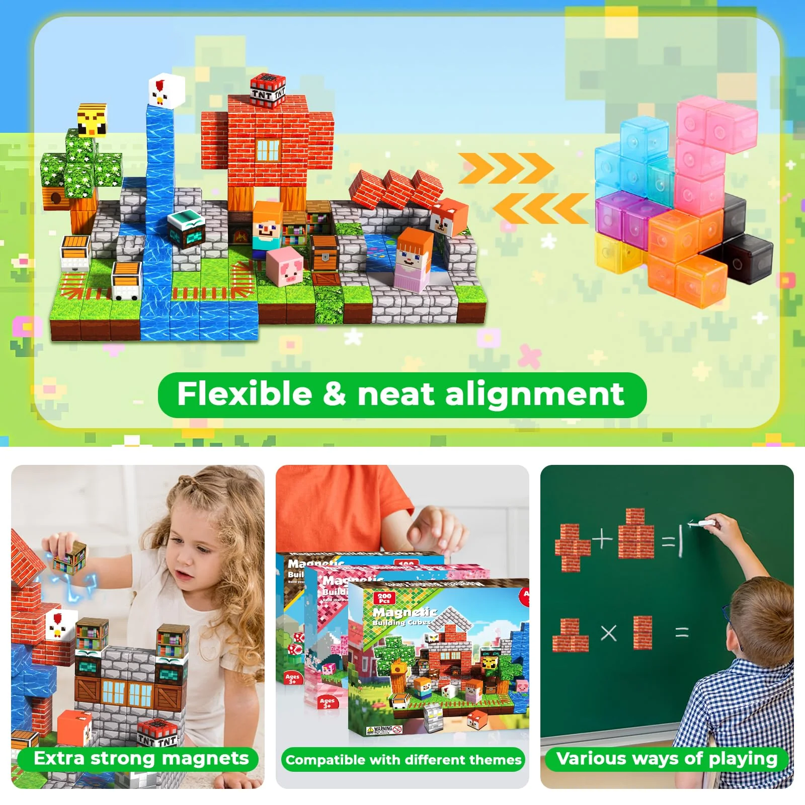 200PCS Magnetic Blocks - Forest Magnetic Building Blocks, Stacking Magnets for Kids, Strong Magnets, Sensory Toy for STEM Learning Toys for Kids 3+ Boys and Girls Christmas Birthday Creative Gifts - Image 3