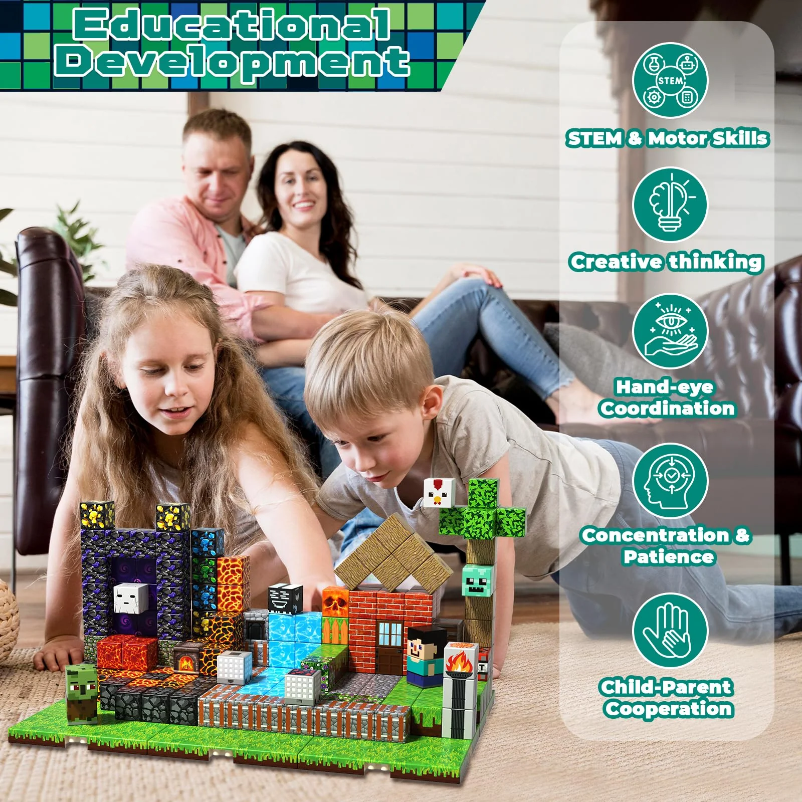 200PCS Magnetic Building Blocks with 6 Baseplate, Magnetic Blocks Cubes for Kids Ages 4-8, Stacking Magnet Blocks STEM Building Toys for Boys Girls Ages 3 4 5 6 7 8-12 Christmas Birthday Gifts - Image 3