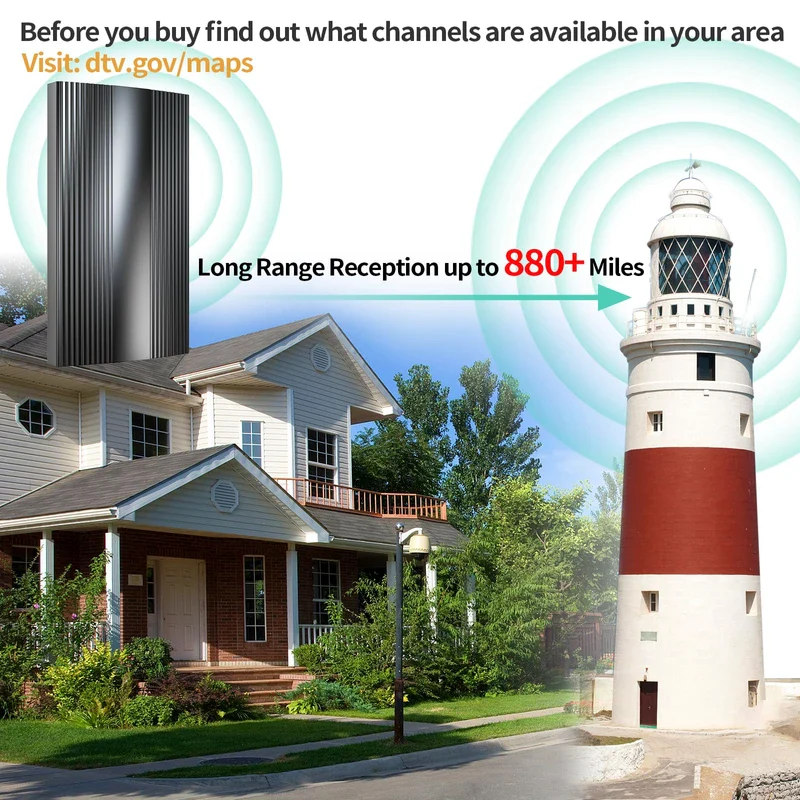 2024Upgraded TV Antenna Up 880+ Miles, Antenna Tv Digital HD Indoor Outdoor Digital Antenna for All TV Support 4K 1080P HD Powerful TV Antenna with Amplifier Signal Booster & Thick Coaxial Cable - Image 2