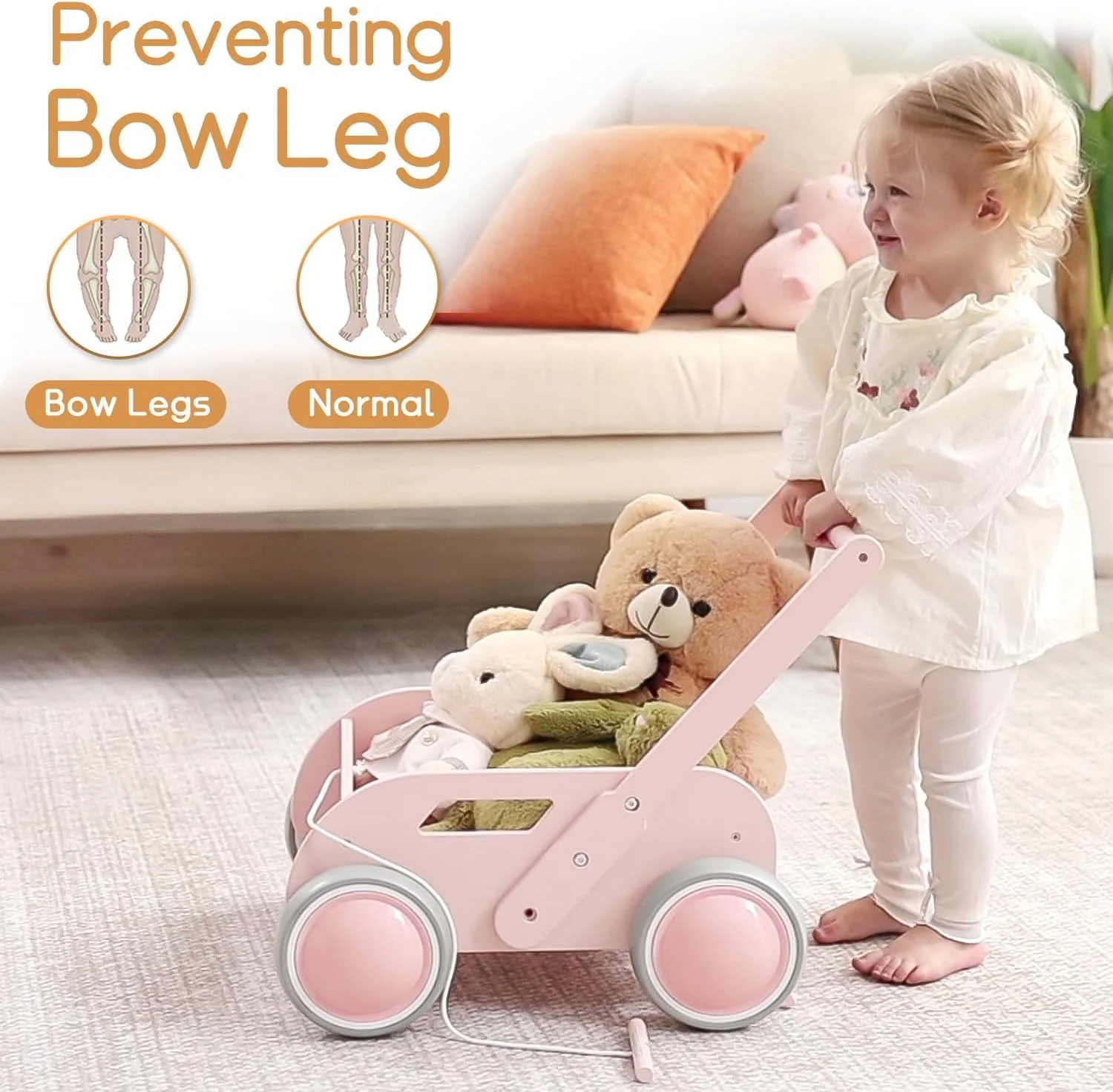 2025 HOMEKOL Wooden Baby Walker,Baby Push Walker, Adjustable Speed Baby Walker for Boys and Girls, Baby Activity Center, Gift for Birthday, Christmas and New Year Nature Pink - Image 4